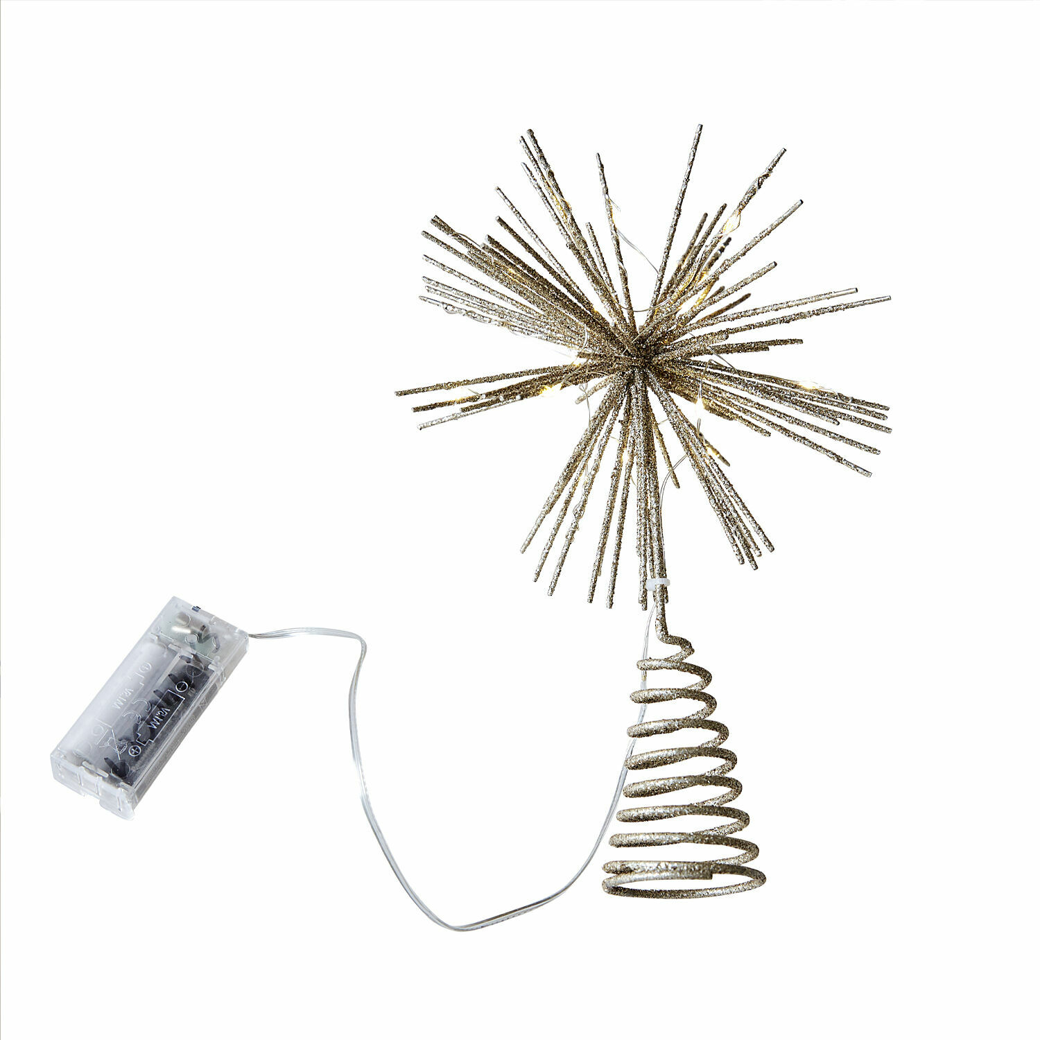 Ledkerstboompiek Quérillane Gouden kerstboomtopper van draad met LED-verlichting en batterijhouder, feestelijke versiering