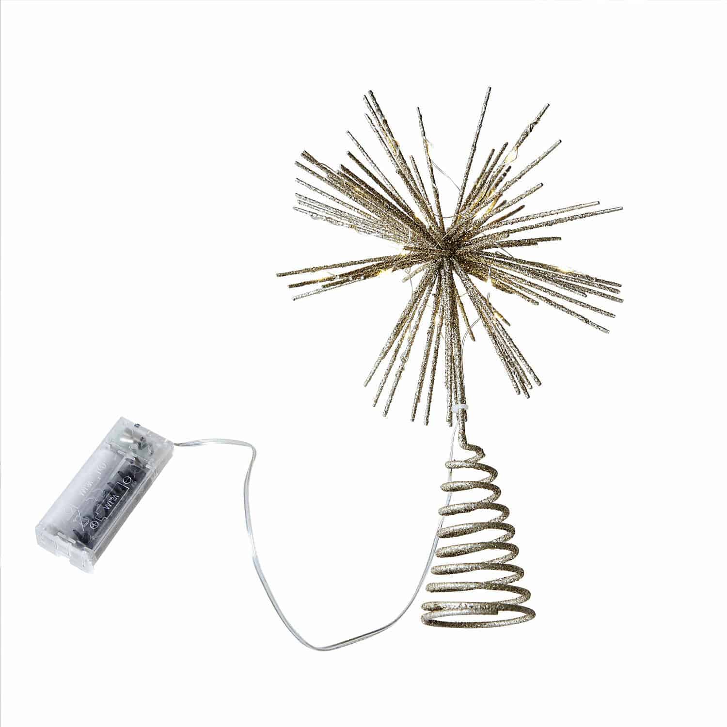 Ledkerstboompiek Quérillane Gouden kerstboomtopper van draad met LED-verlichting en batterijhouder, feestelijke versiering