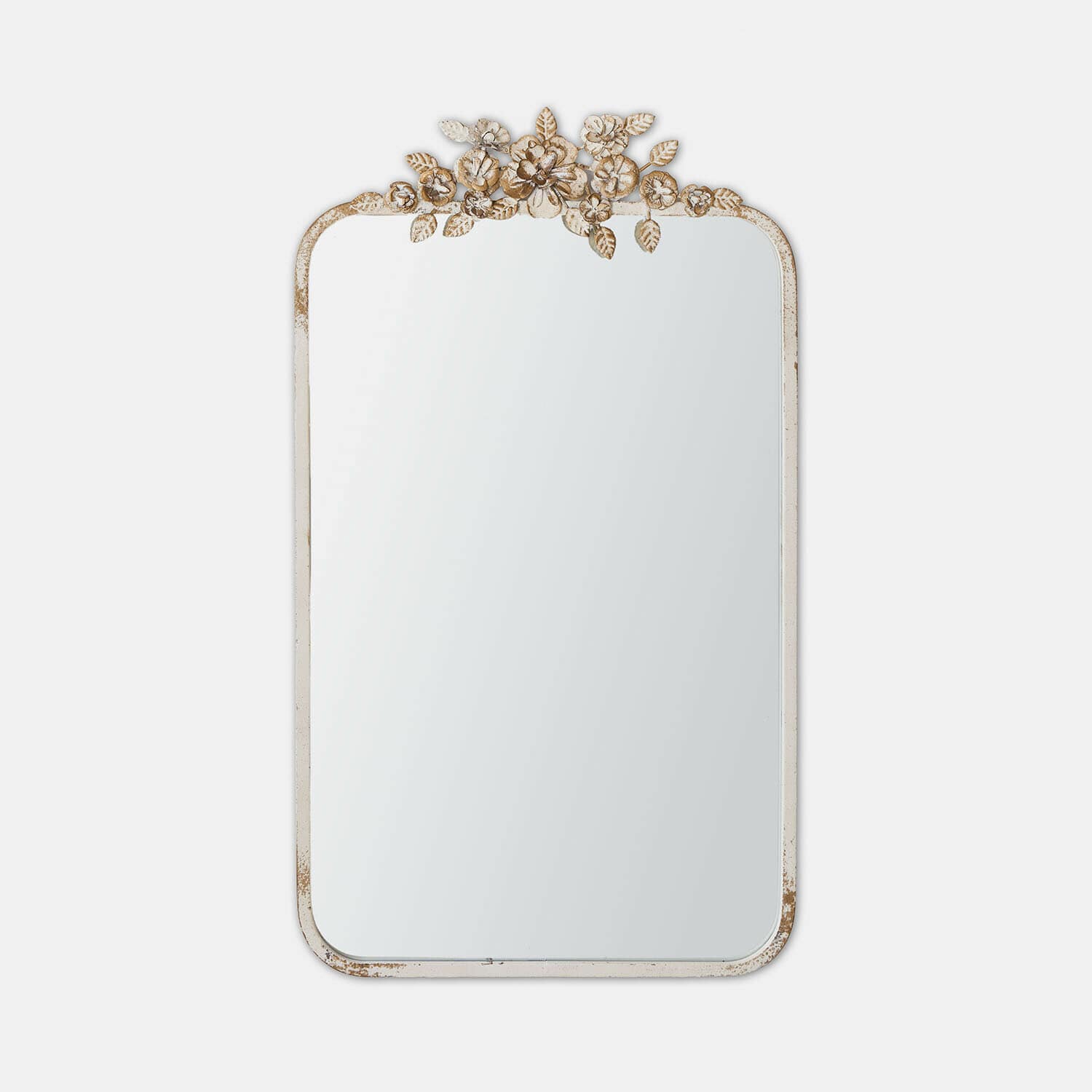 Spiegel Veilleures Wandspiegel met witte, verouderde lijst en bloemendecoratie in vintage stijl voor woonkamer