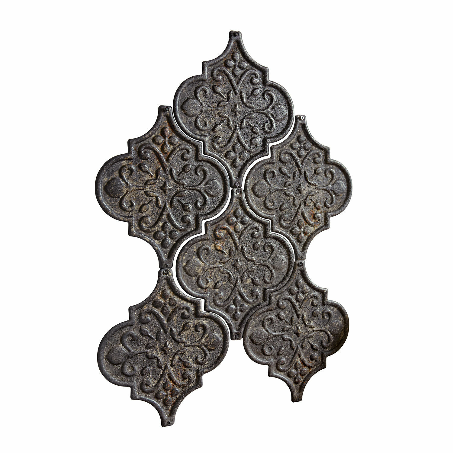 antiekzwart Set van 6 antieke zwarte metalen wandornamenten Halira met decoratief patroon