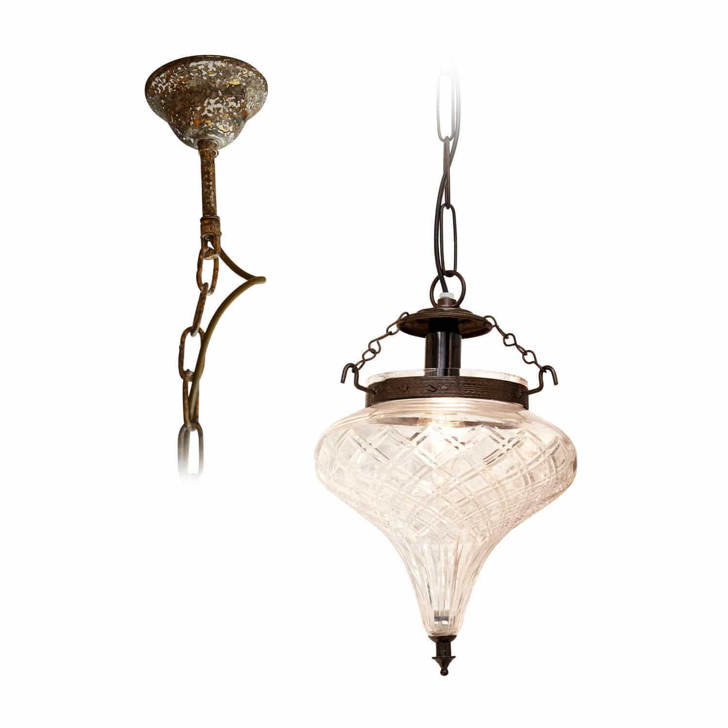 Hanglamp Gaidouras Hanglamp van helder glas met metalen ketting en rustieke afwerking voor binnengebruik