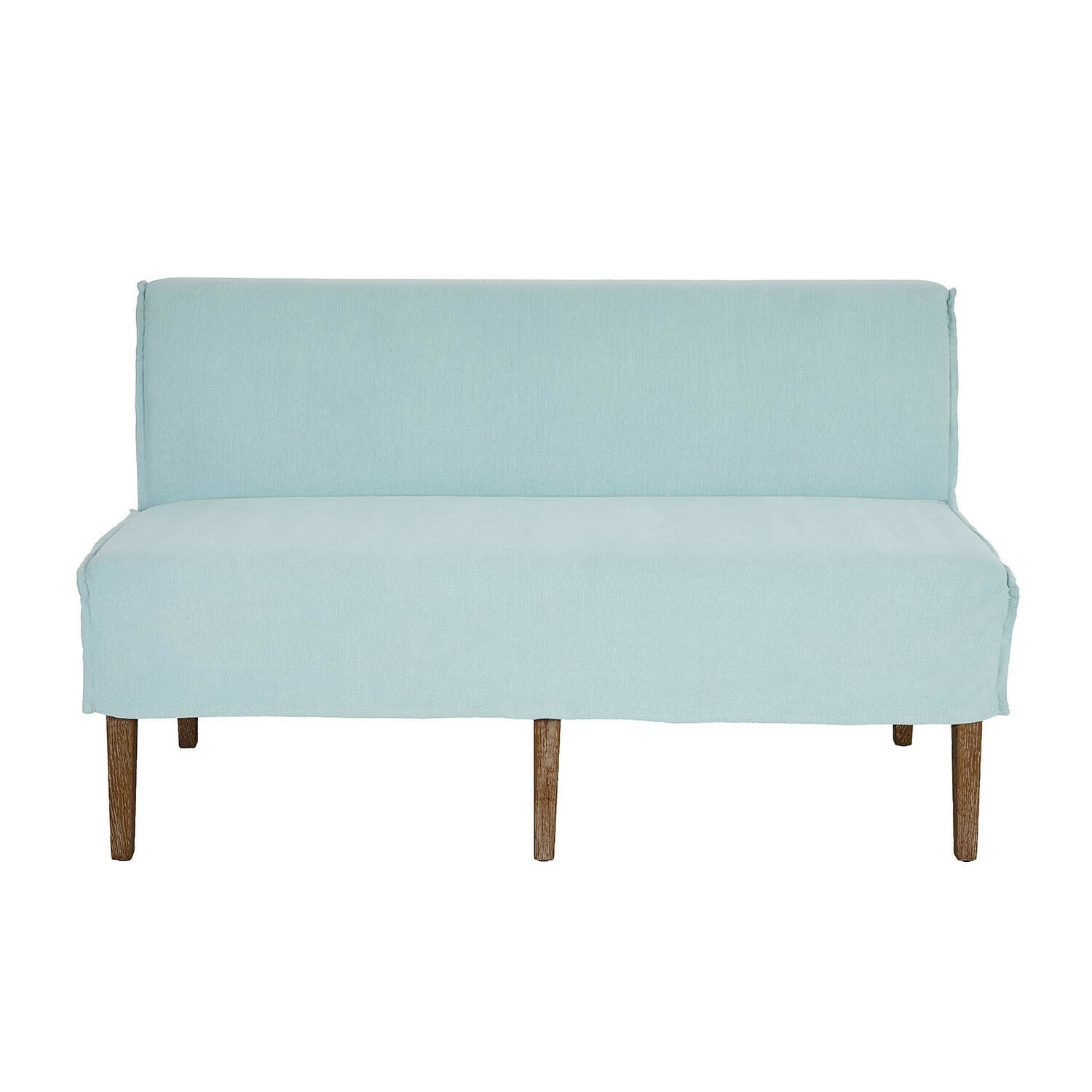 Lichtblauwe Vinterfjord keukensofa van stof met houten poten, comfortabele eetkamermeubel