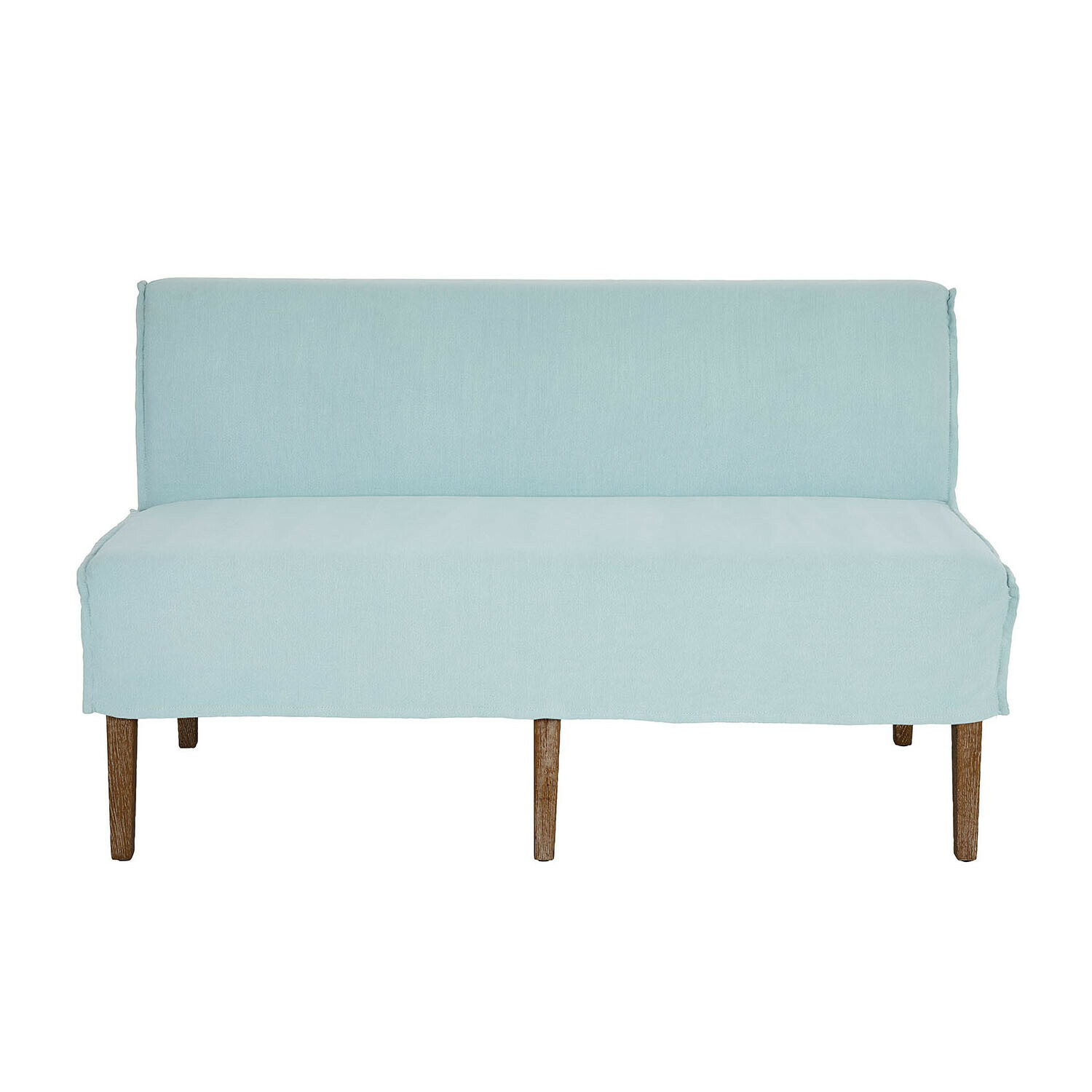 lichtblauw Lichtblauwe Vinterfjord keukensofa van stof met houten poten, comfortabele eetkamermeubel