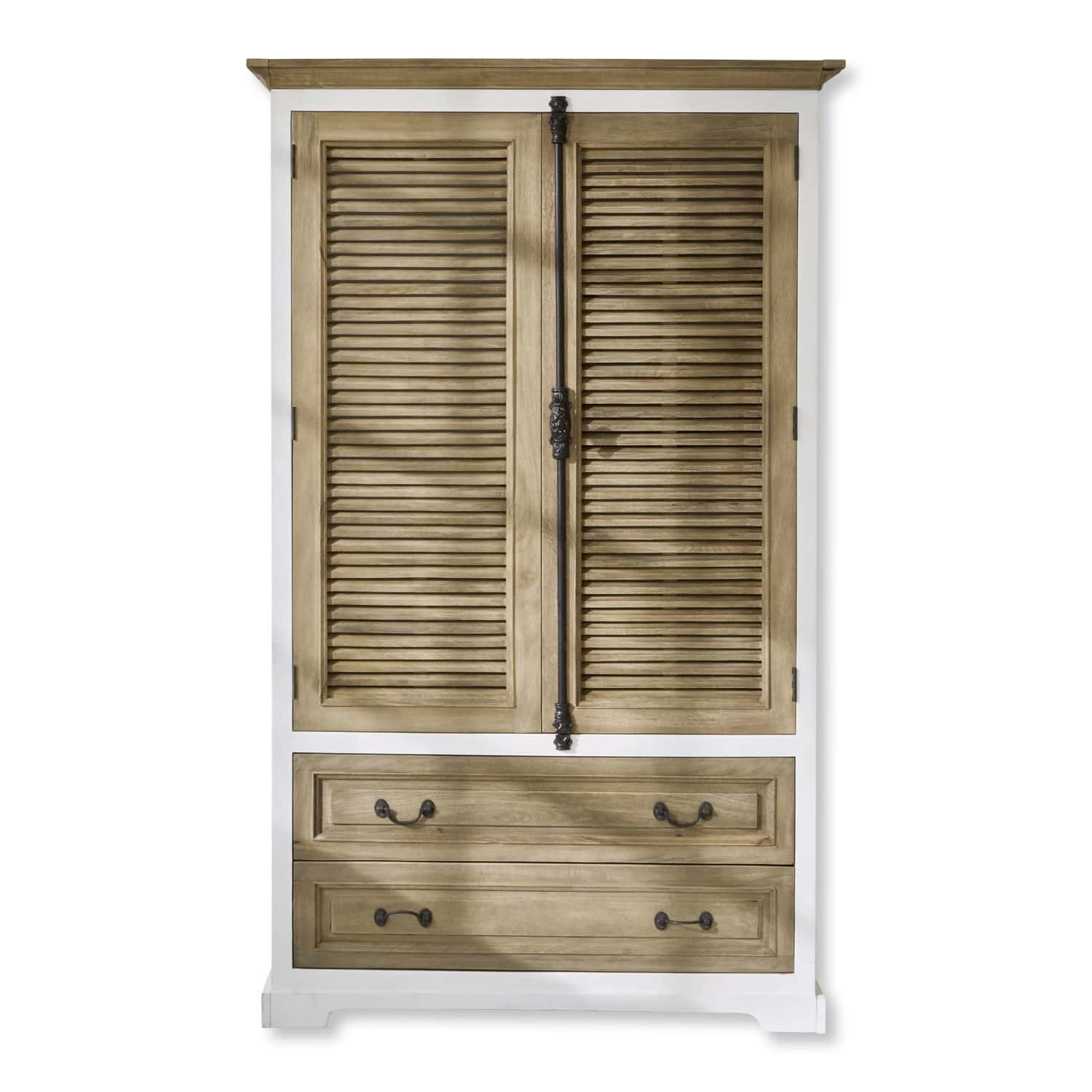 Kast Bureau Houten kast met wit frame en twee lades, natuurlijke houtkleur, opbergmeubel