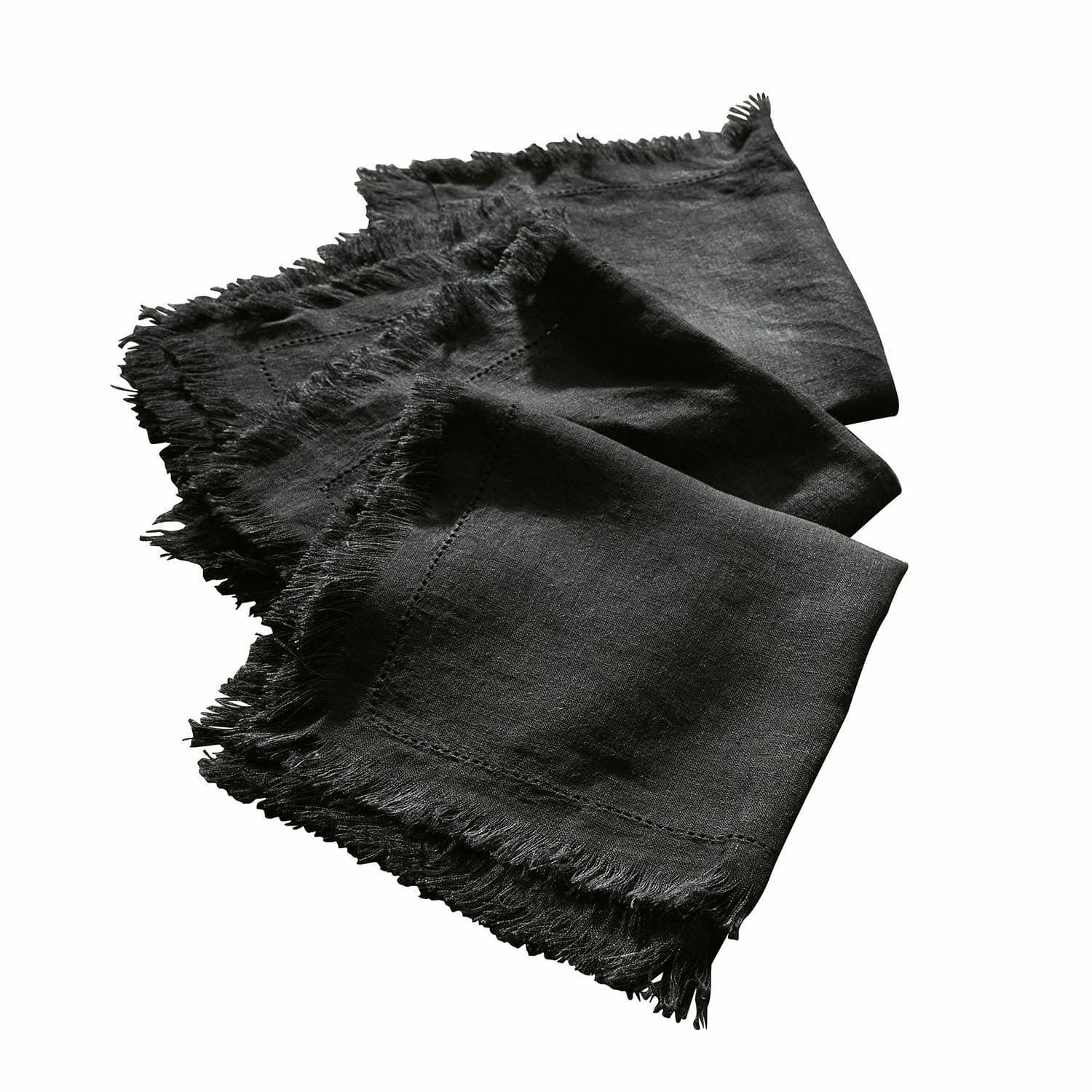 Servet set van 4 Pibrac Zwart linnen servet met franjes, decoratief tafelaccessoire van natuurlijk materiaal