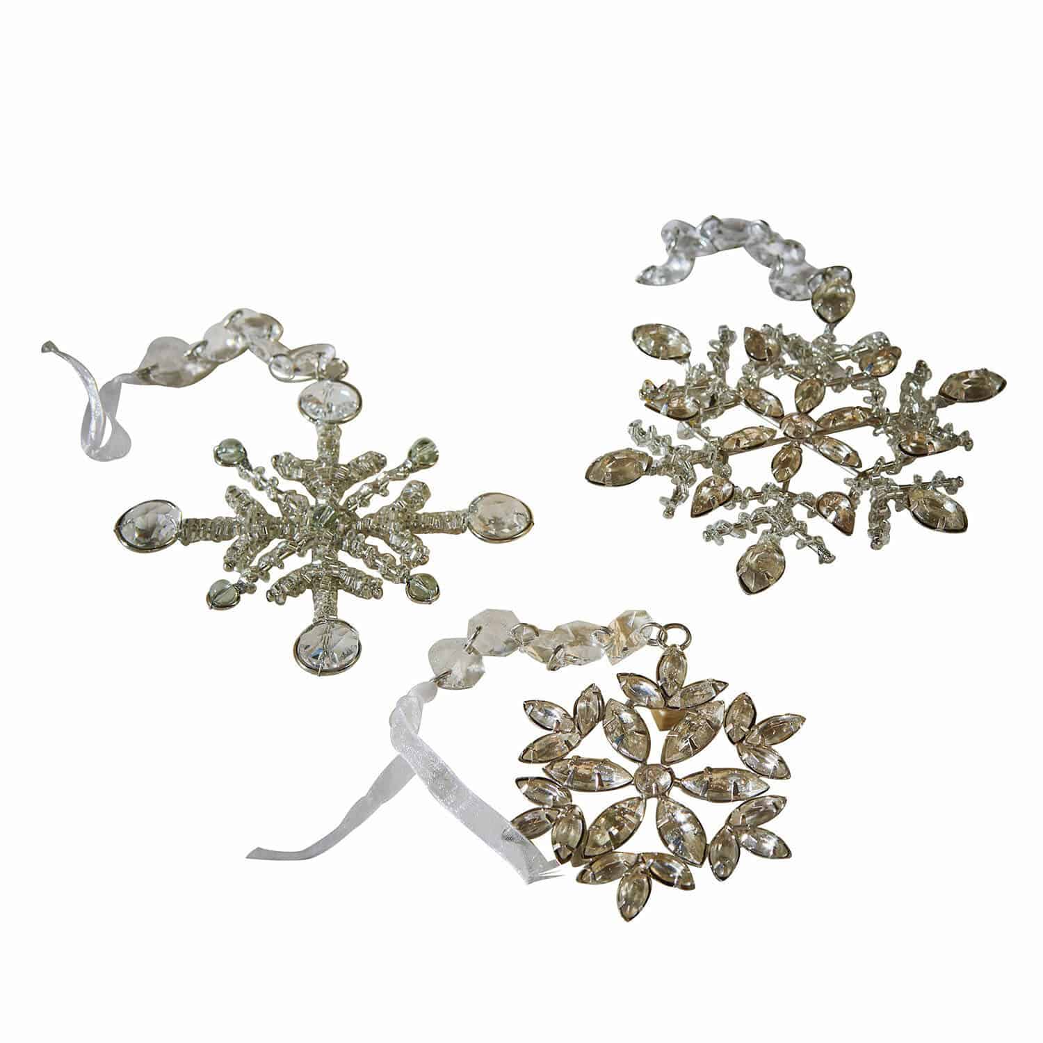 Hanger set van 3 Aleyna Set van drie transparante glazen sneeuwvlokornamenten met linten om op te hangen voor kerstdecoratie