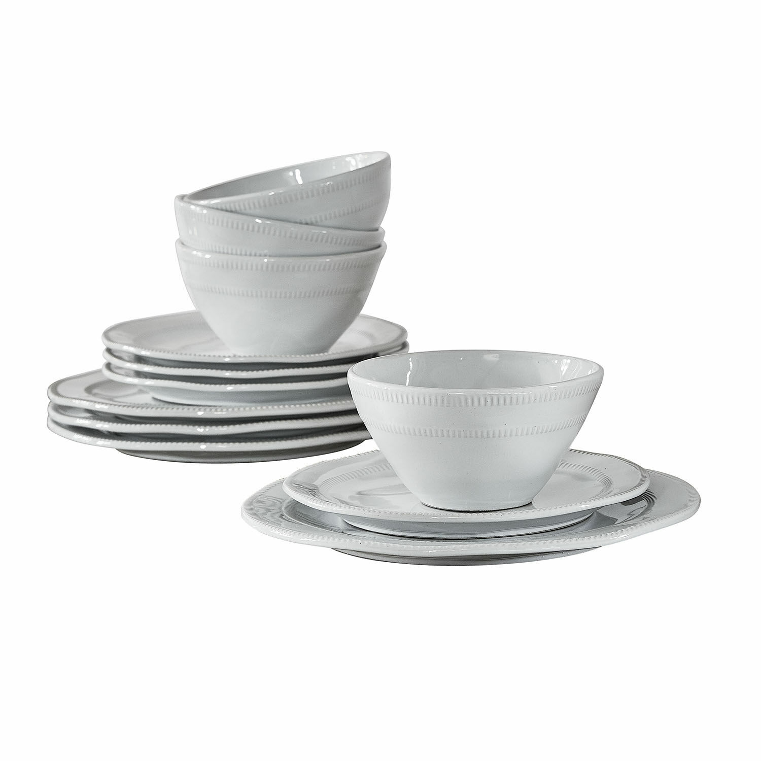 Servies set van 12 Alentejo Witte porseleinen servies set met kommen en borden, elegant ontwerp voor de eettafel