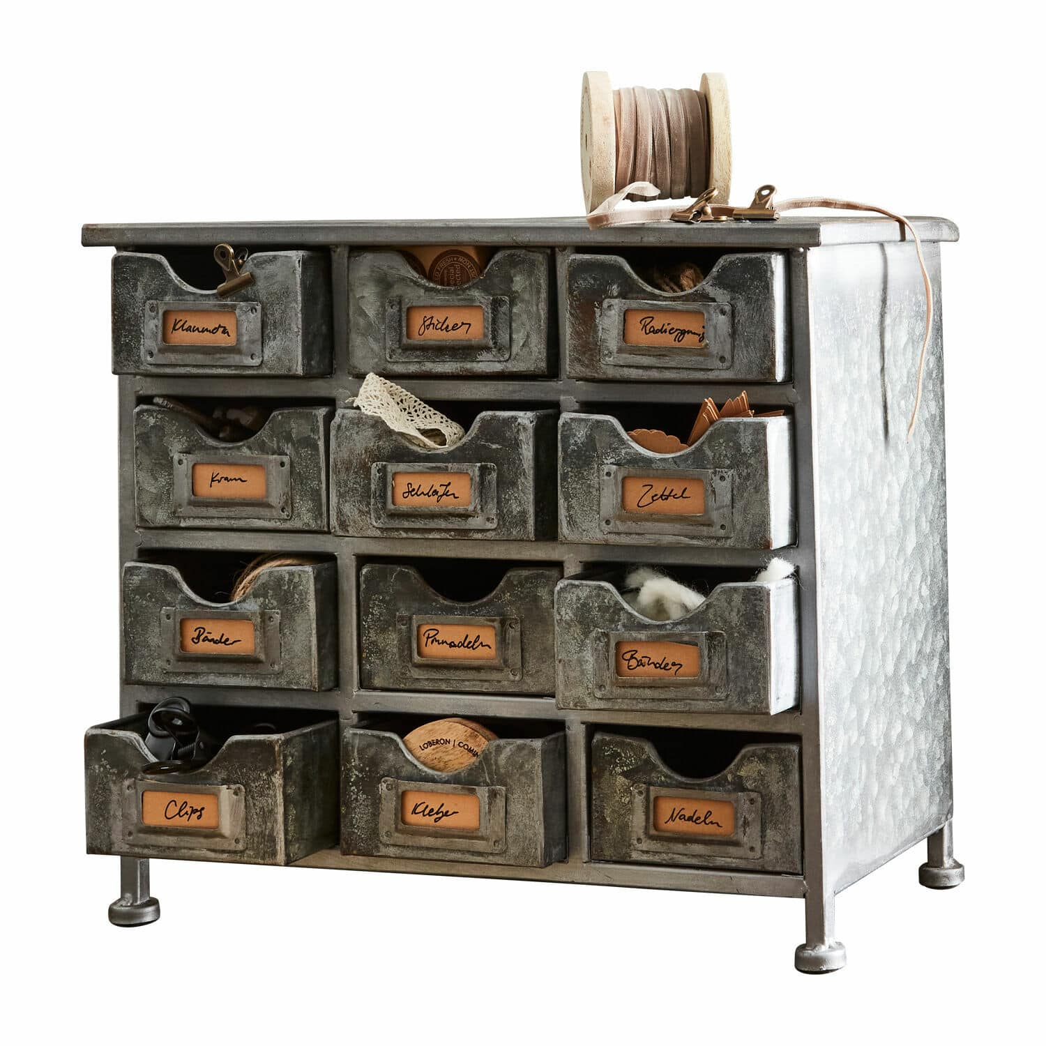 Organizer Serena Vintage metalen kast met 12 laden voor het opbergen van kleine voorwerpen