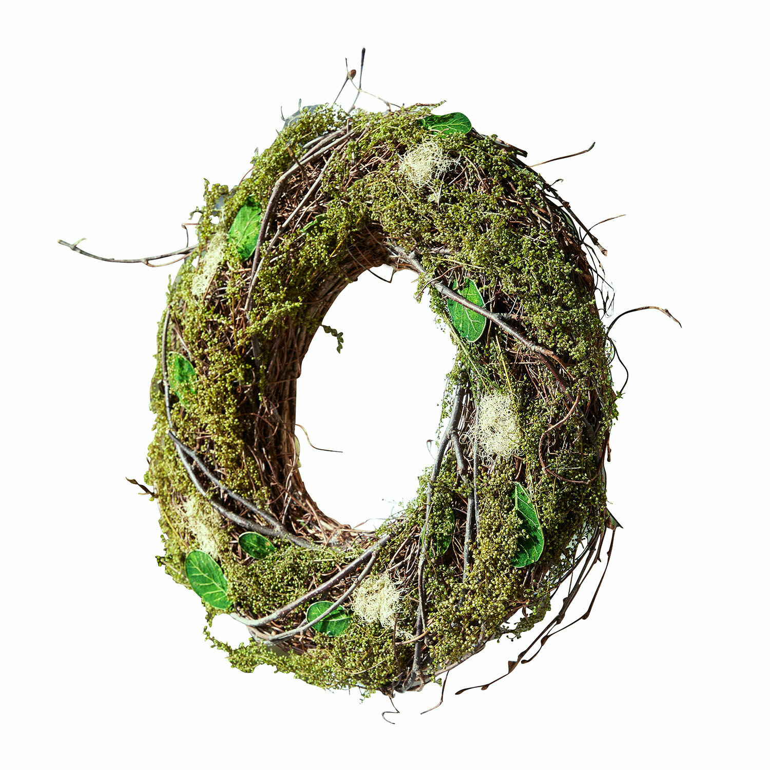 Droogbloemenkrans Vantile Decoratieve krans van takken, mos en groene bladeren voor interieur- en deurdecoratie
