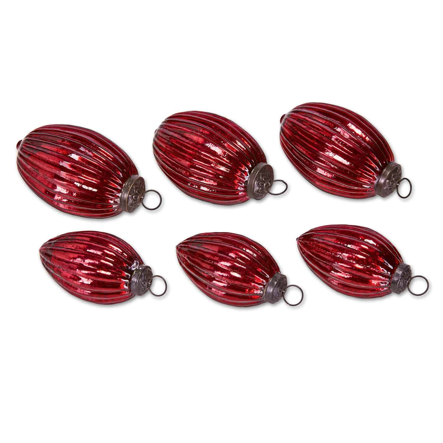 Kerstversiering, set van 6 Blavet Set van zes rode glazen kerstversieringen met metalen ophangringen