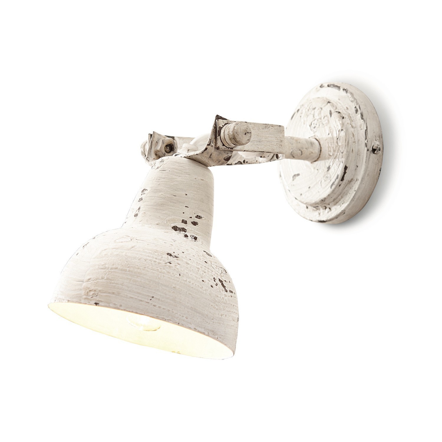 Wandlamp Rieke Metalen wandlamp in vintage stijl met witte verweerde afwerking voor wandverlichting