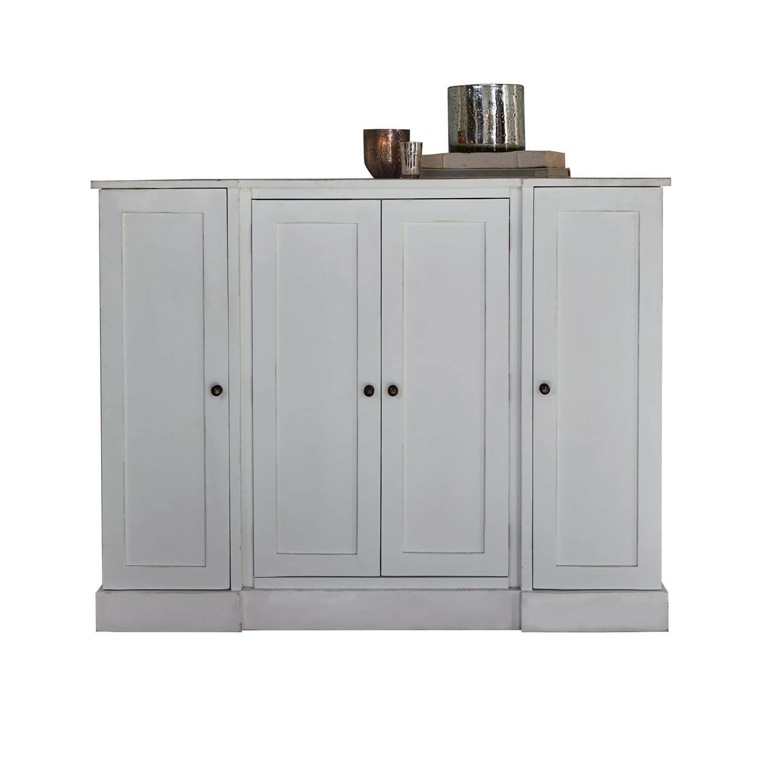 Kastje Greymont Witte houten dressoir met vier deuren en metalen handgrepen voor opbergruimte in de woonkamer