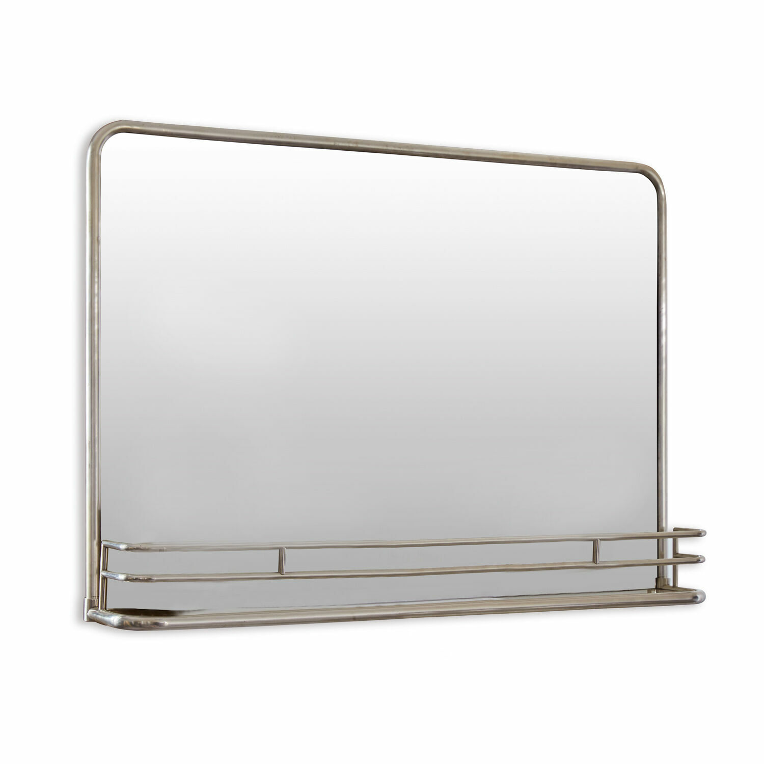 zilverkleurig/helder Rechthoekige Opoli spiegel met zilverkleurige metalen lijst en plank, moderne wanddecoratie