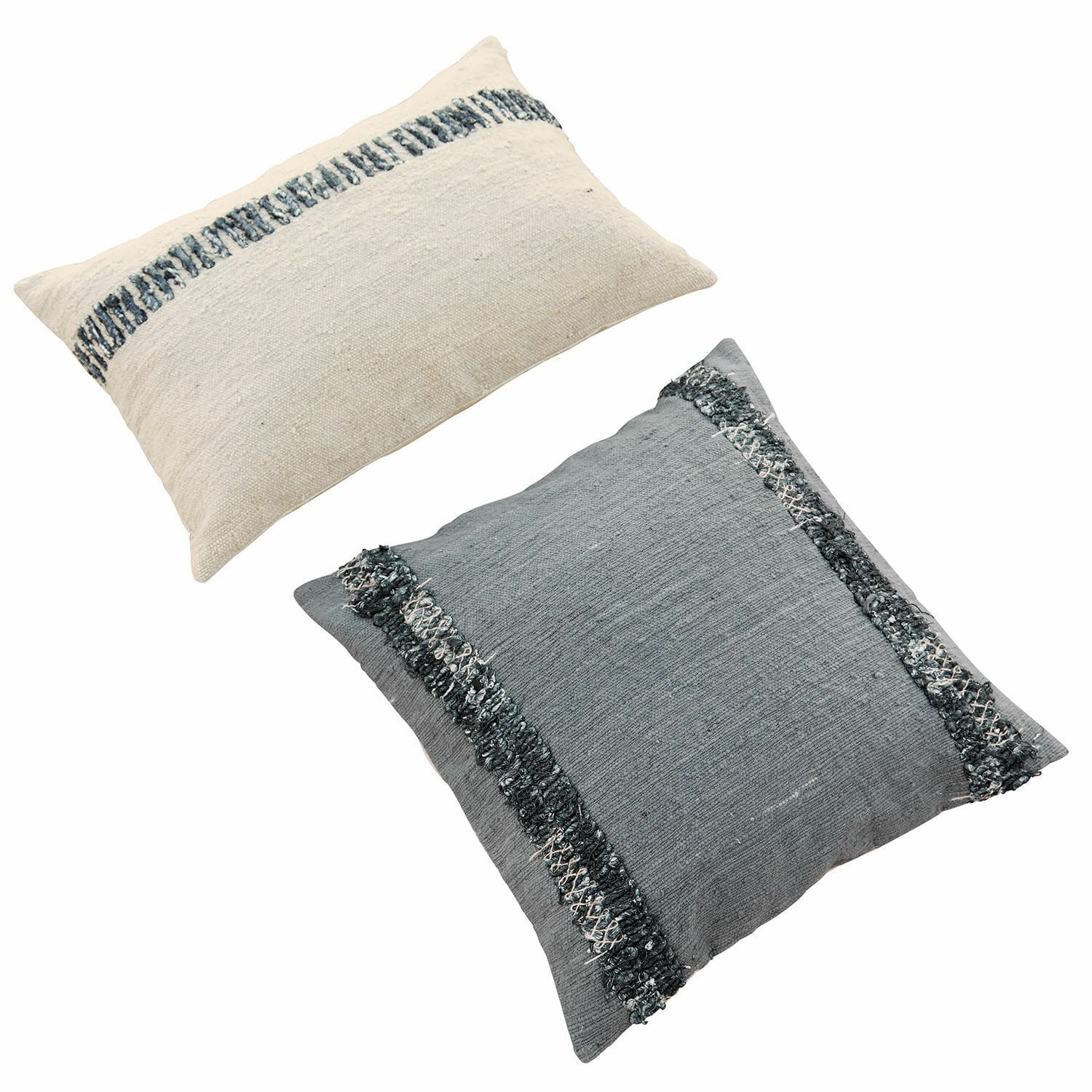 Kussenhoes set van 2 Foix Set van twee decoratieve katoenen kussens in crème en grijs met gestructureerde sierstrepen