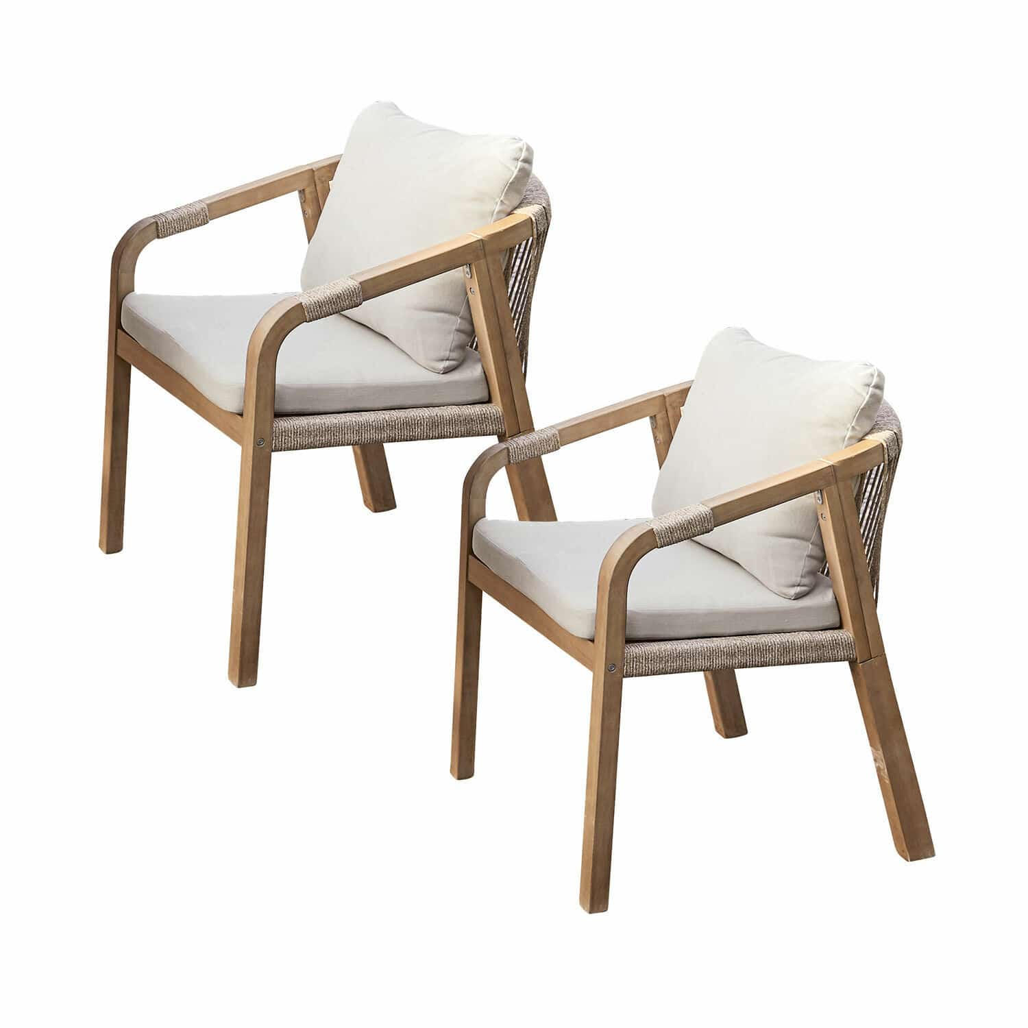 Stoel set van 2 FSC®-100% Kennedy Set van twee houten stoelen met lichte kussens, perfect voor terras of balkon