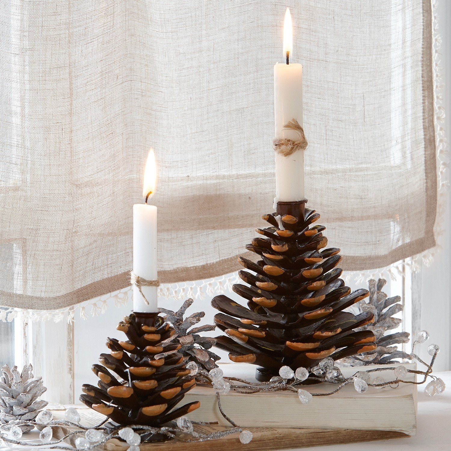 Kaarsenhouder set van 2 Pinecone