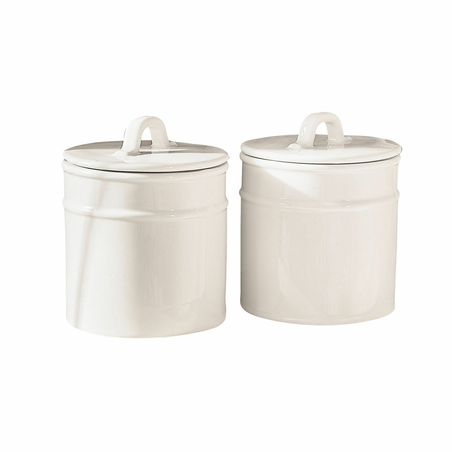 Set van 2 witte keramische voorraadpotten met deksel voor keukenopslag