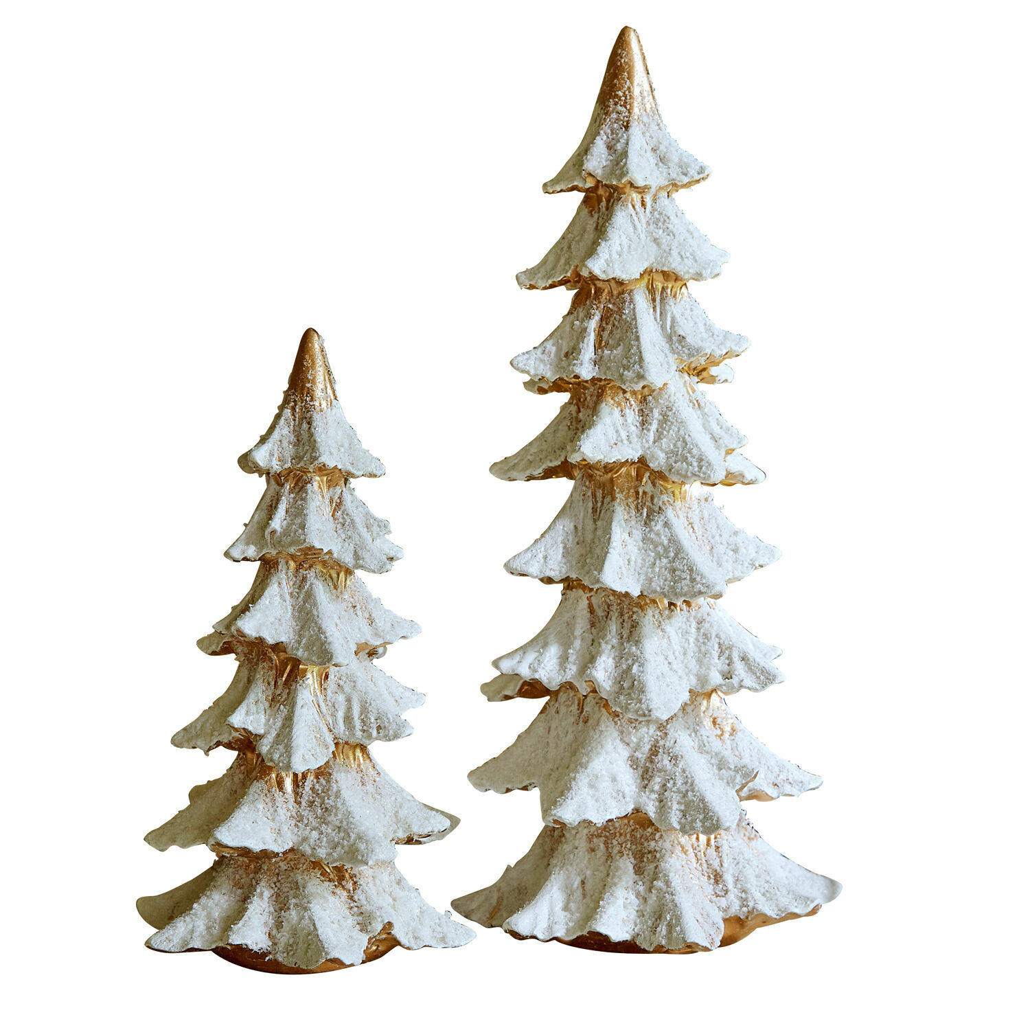 Sierboom set van 2 Norbury Twee decoratieve keramische kerstbomen met witte sneeuw en gouden accenten, feestelijke decoratie