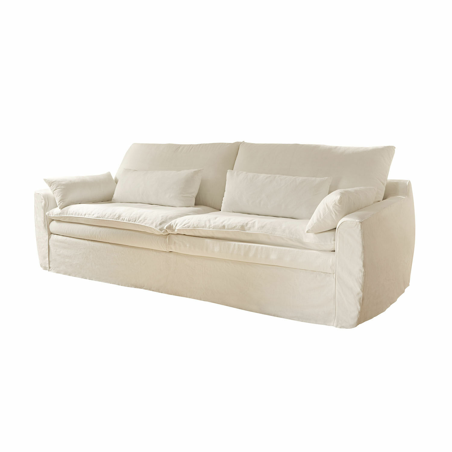 Bank Dunhaven Beige stoffen bank met zachte kussens, comfortabele woonkamerbank, zitmeubilair