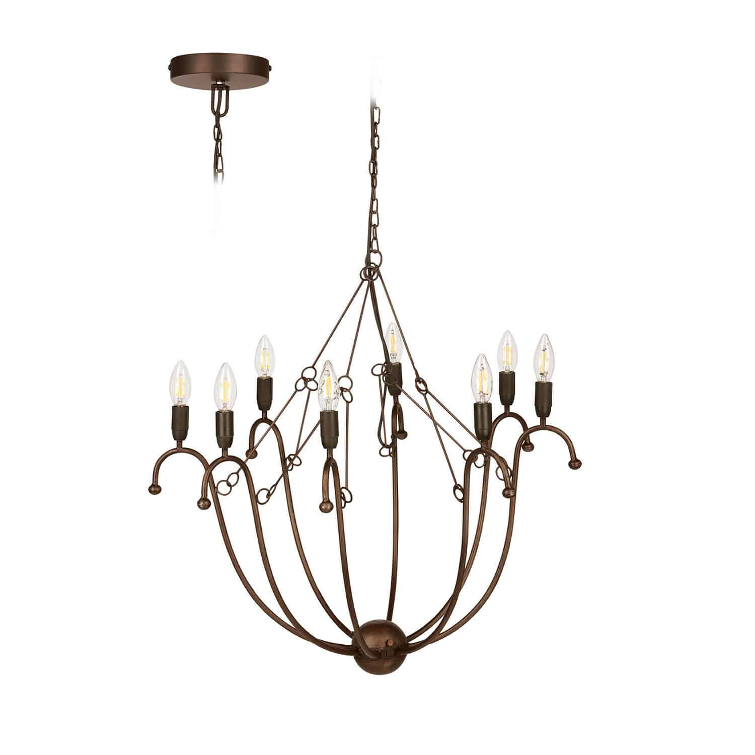 Kroonluchter Velorio Bruine metalen hanglamp met 10 vintage lampen voor woonkamer en eetkamer