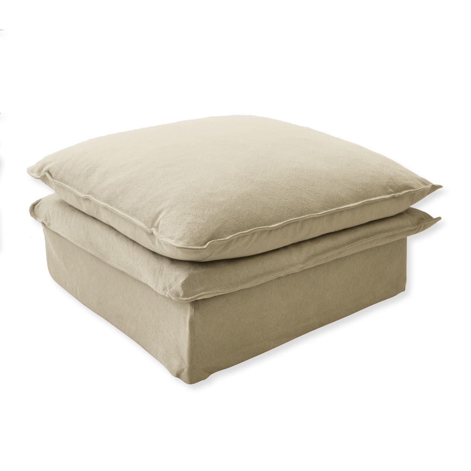 Beige Curdis kruk van zacht materiaal, comfortabele zitplaats voor woonkamer