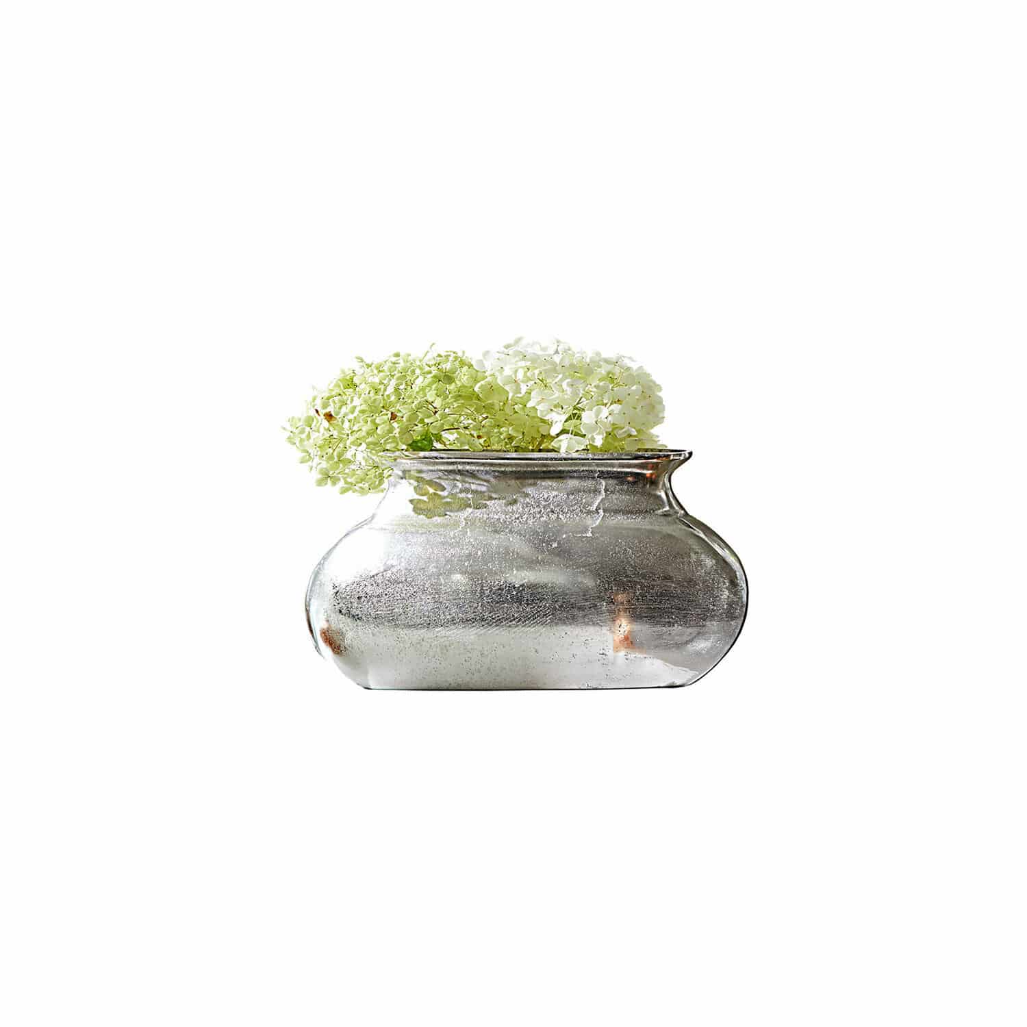 Vaas Melisique Zilveren glazen vaas met hortensia bloemen, vintage interieurdecoratie, tafeldecoratie