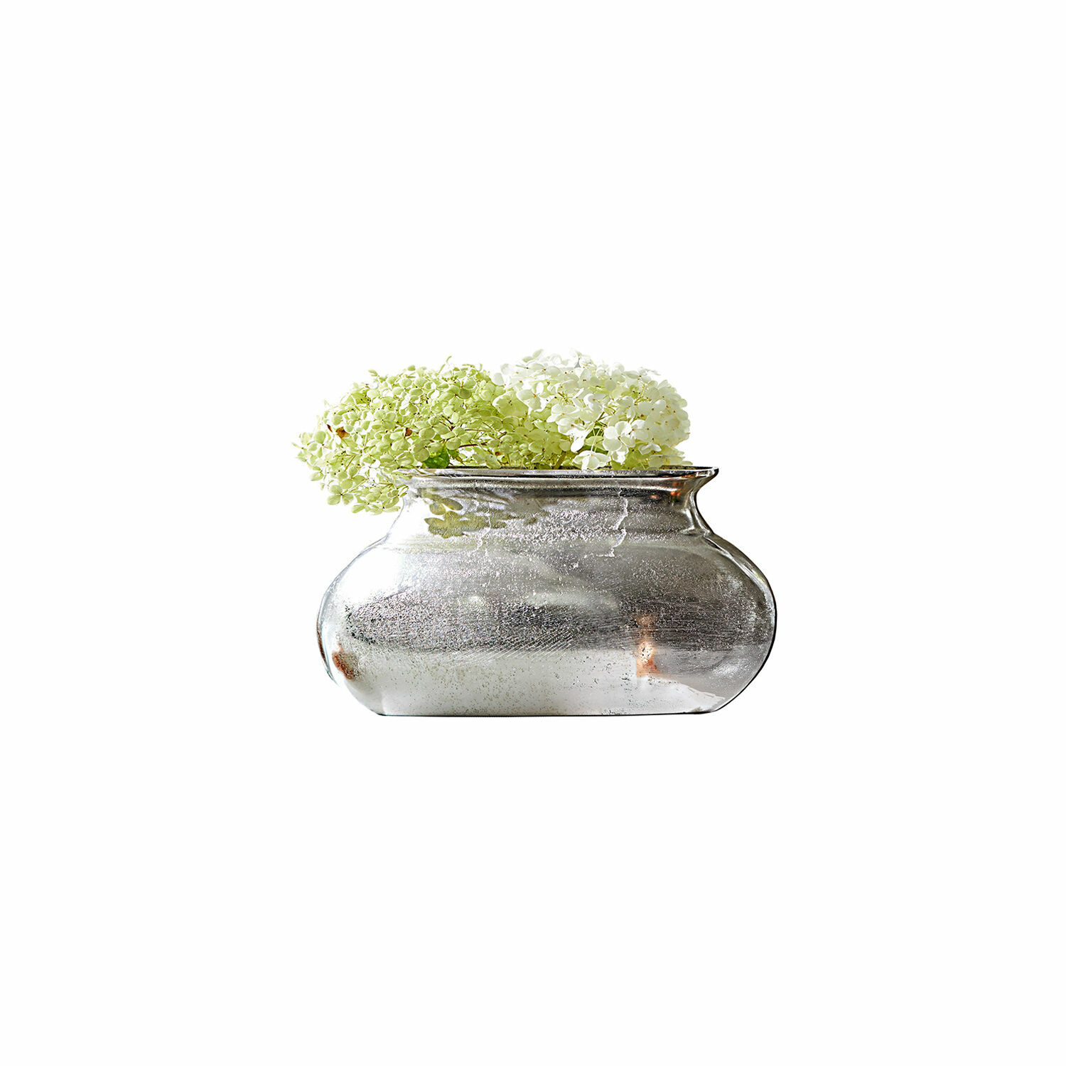 Vaas Melisique Zilveren glazen vaas met hortensia bloemen, vintage interieurdecoratie, tafeldecoratie