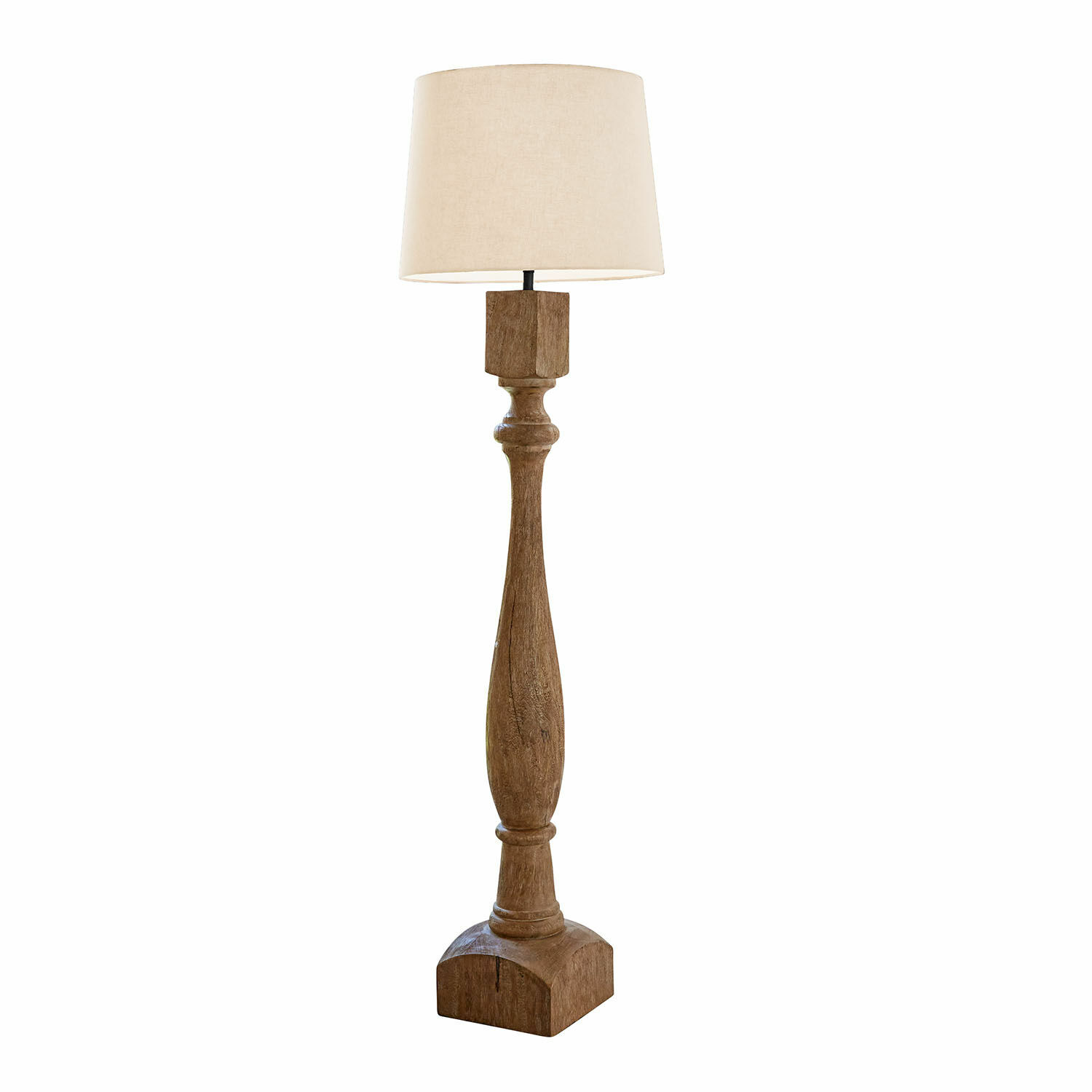 Staande lamp Fernisto Staande lamp met houten voet en beige kap, geschikt voor woonkamer of slaapkamer