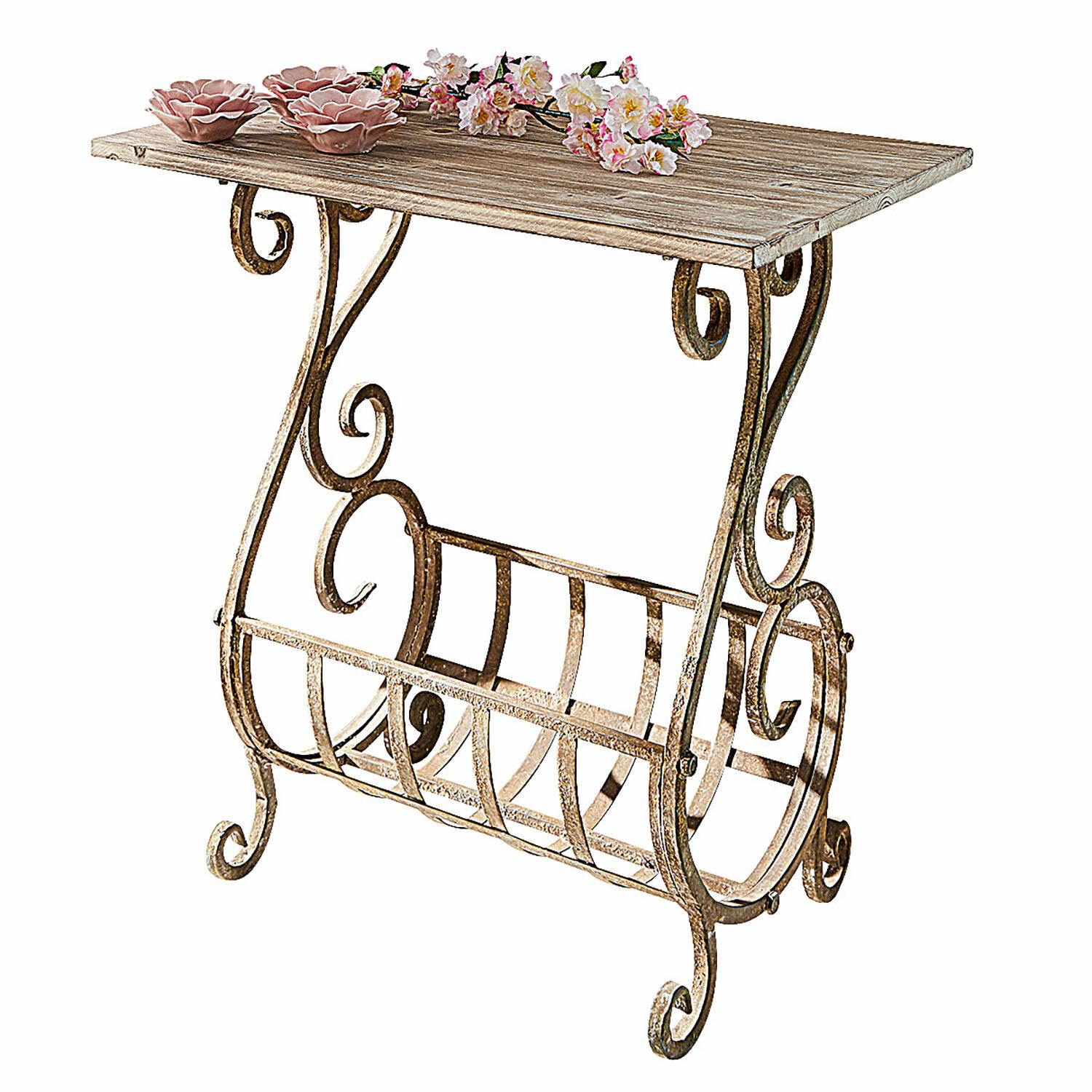 Sidetable Ciattos Bijzettafel met verouderd metalen frame en natuurlijk houten blad, decoratief meubelstuk