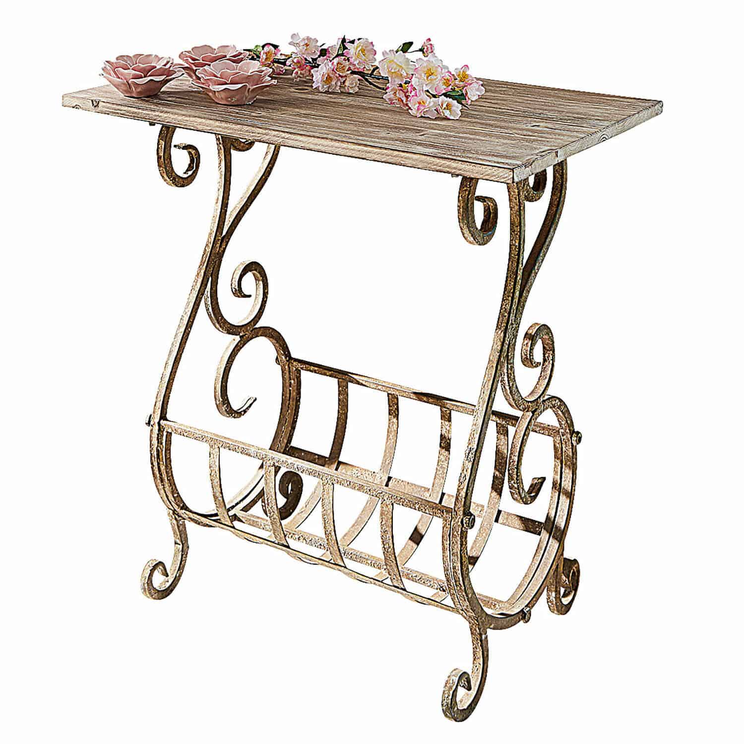 Sidetable Ciattos Bijzettafel met verouderd metalen frame en natuurlijk houten blad, decoratief meubelstuk