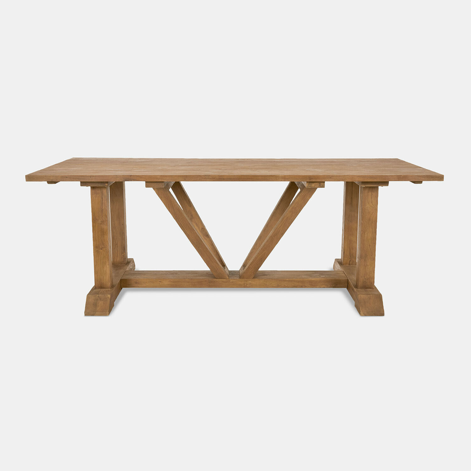 Eettafel van natuurlijk hout met stevige constructie en decoratieve V-vormige steun