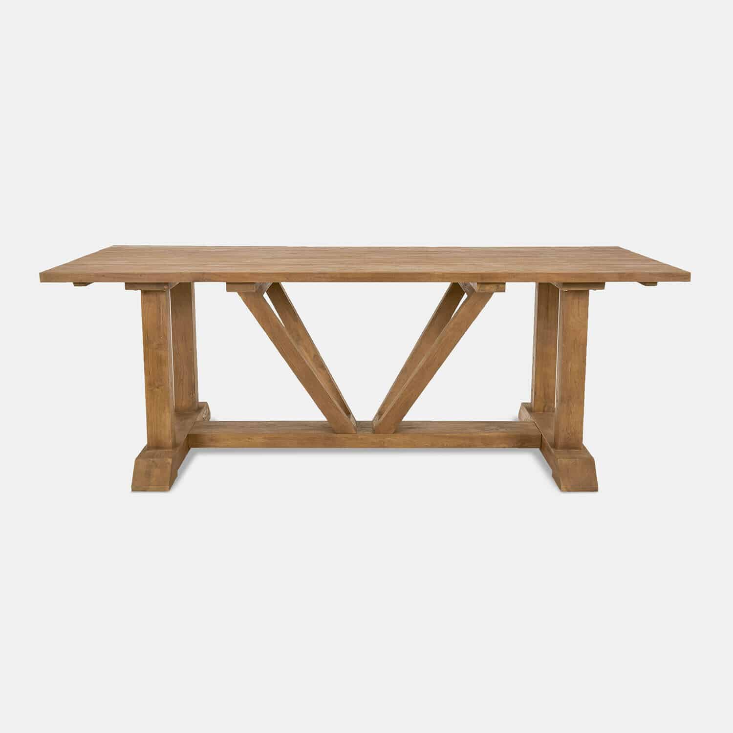 Tafel Melvoro Eettafel van natuurlijk hout met stevige constructie en decoratieve V-vormige steun