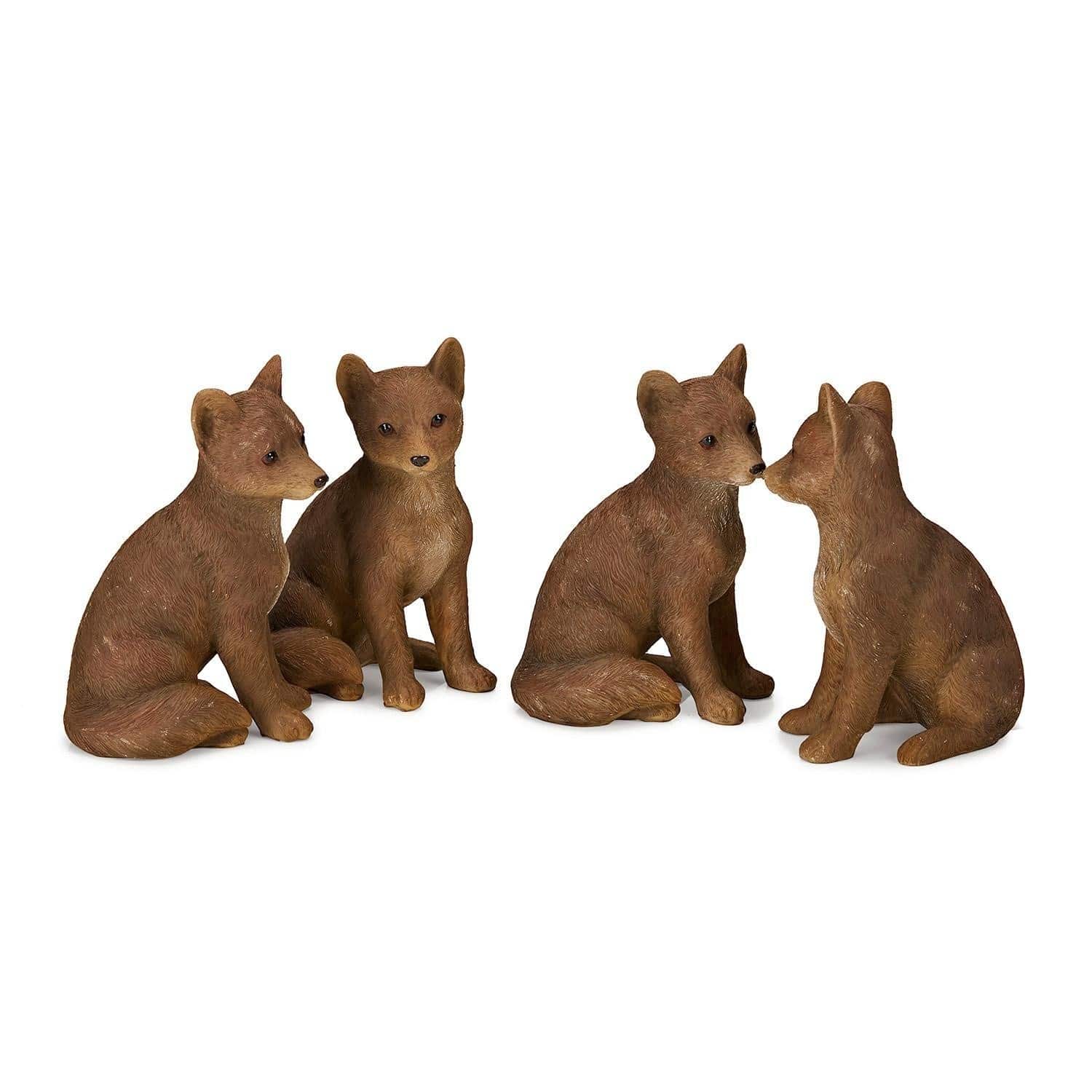 Vos set van 4 Survie Set van vier bruine puppyfiguren van kunststof voor interieurdecoratie