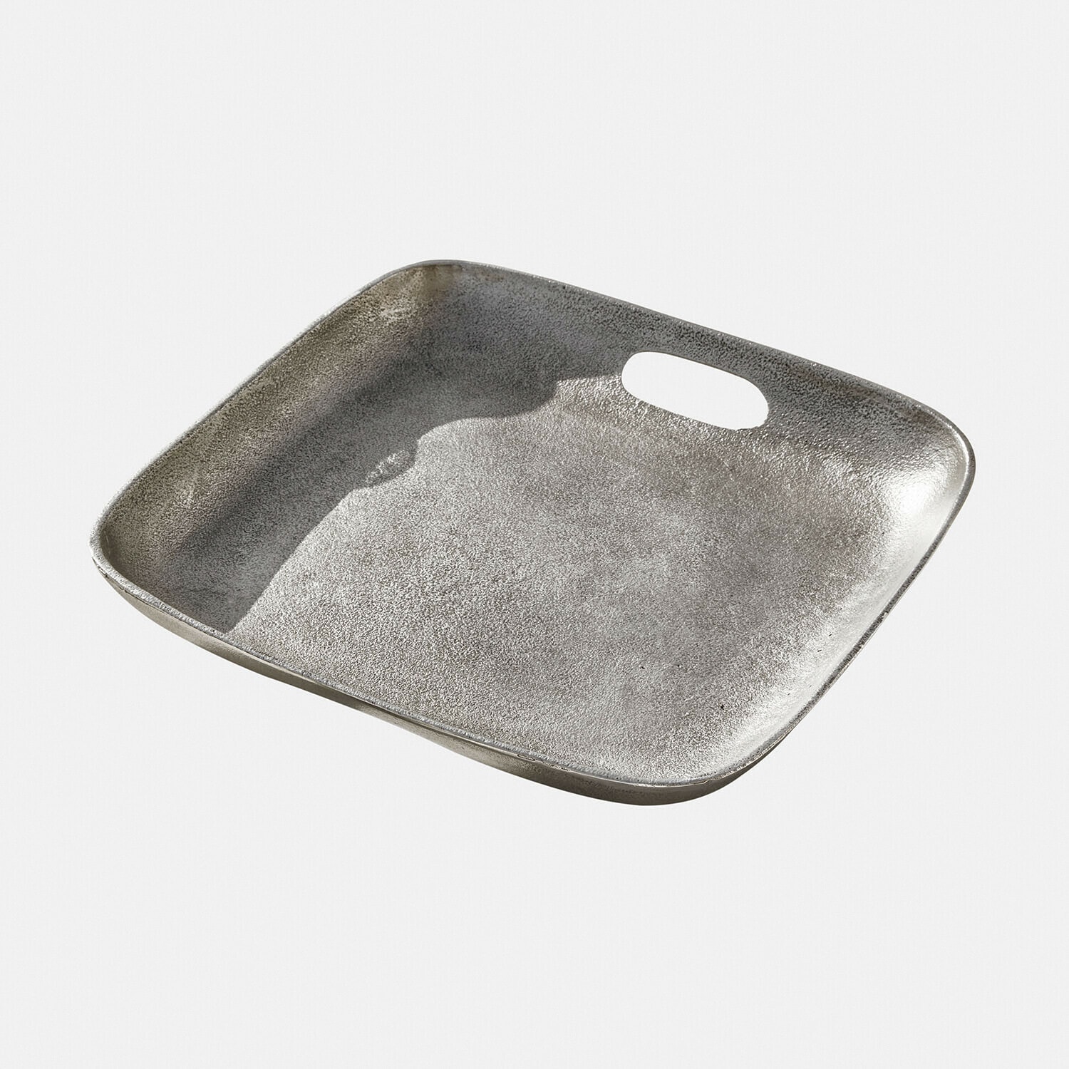 Vierkante zilverkleurige metalen dienblad met handvat, praktisch woonaccessoire