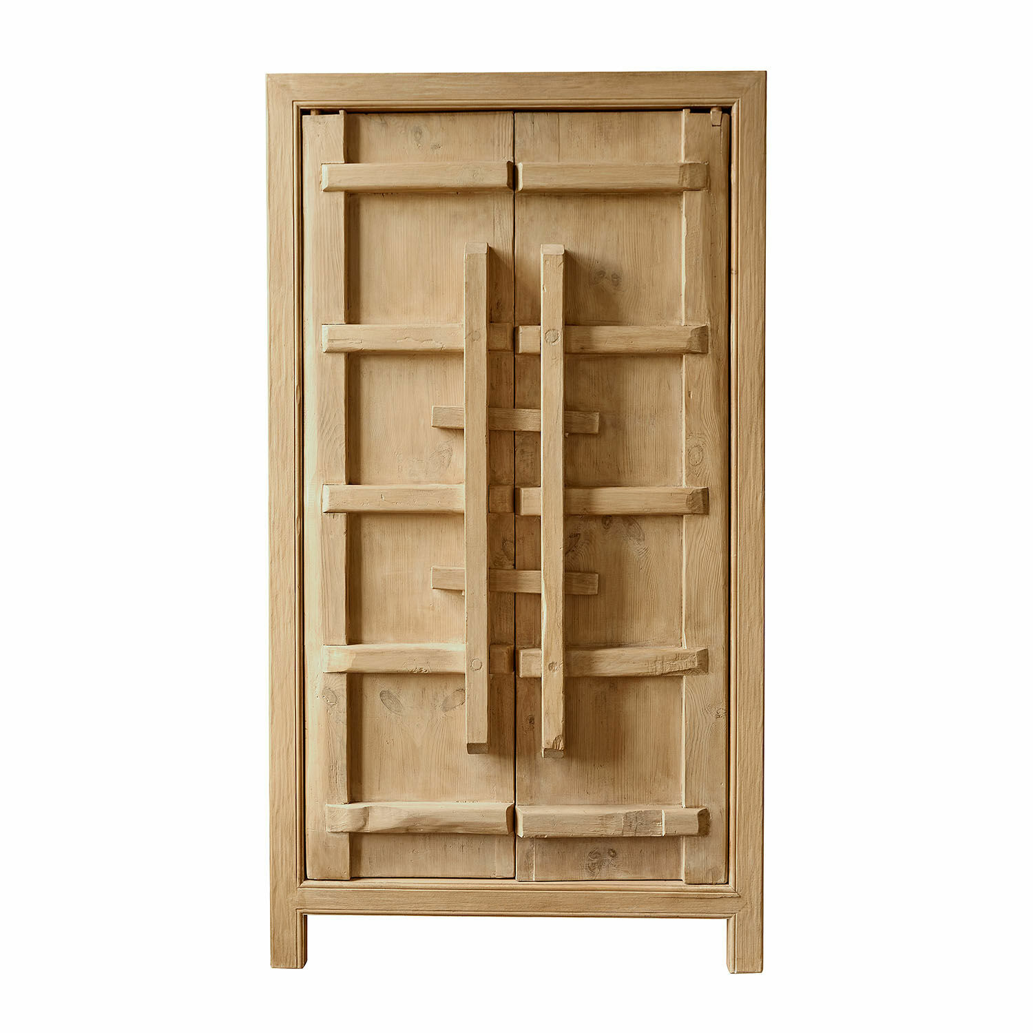 Kast Trésorique Kast van natuurlijk hout met decoratieve latten, rustiek opbergmeubel voor woonruimte