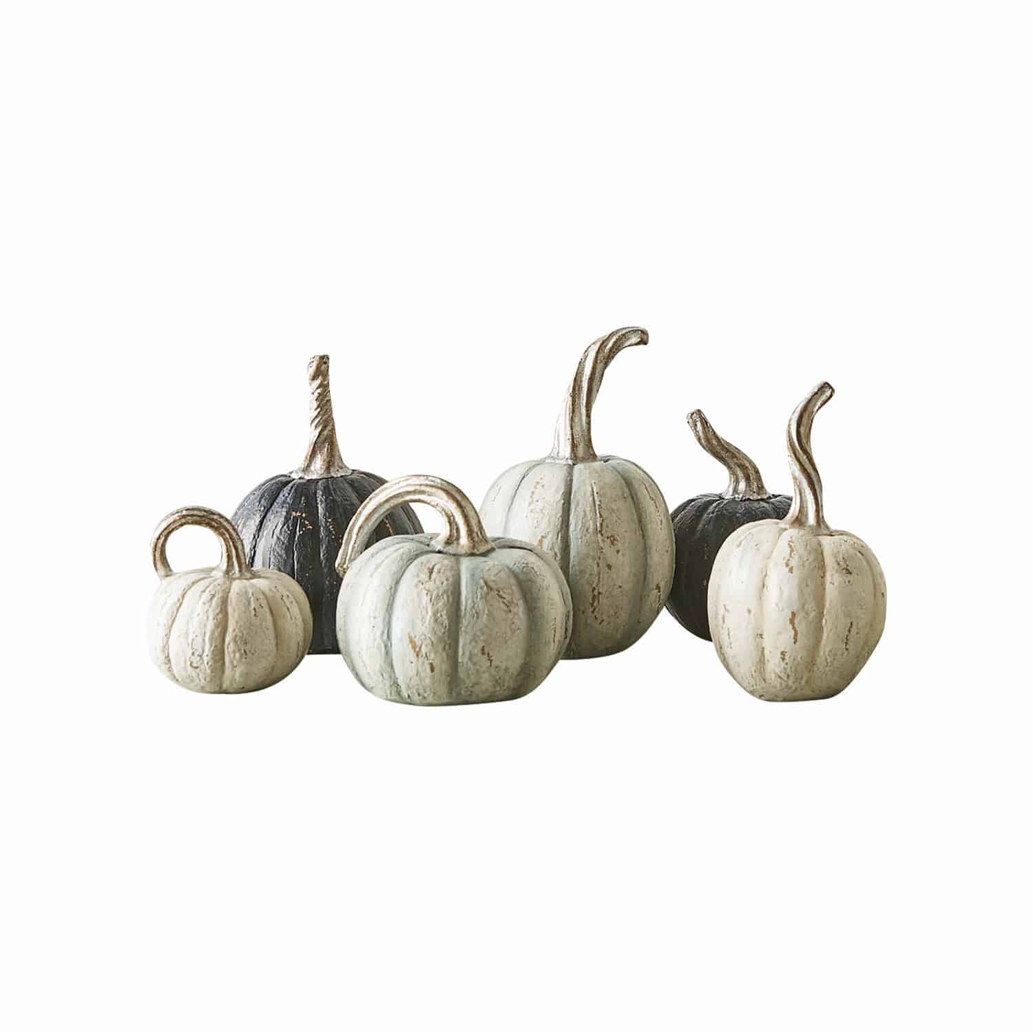 Pompoen set van 6 Yokane Set decoratieve pompoenen in wit en zwart met textuur voor herfstige interieurdecoratie