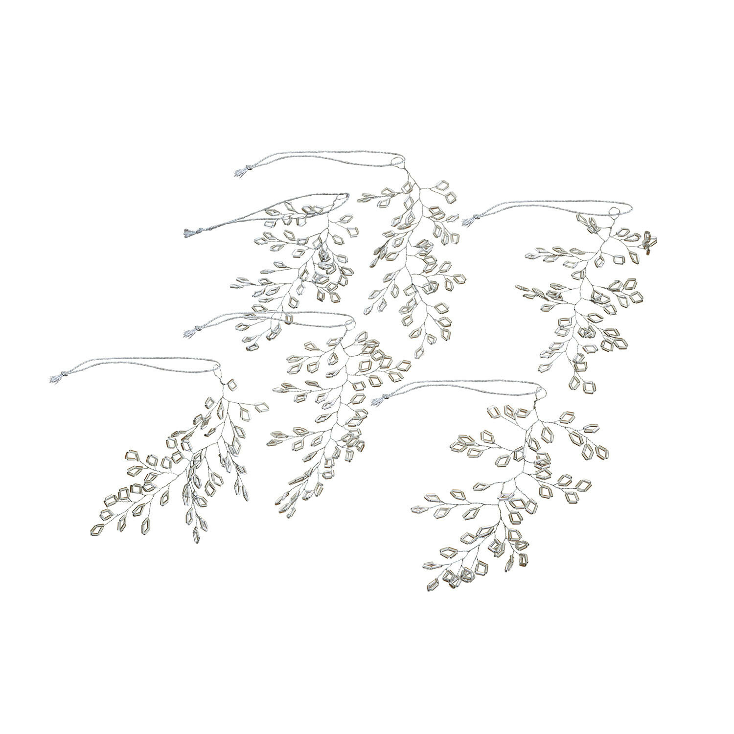 Ornament set van 6 Alruna Decoratieve takken met transparante kristallen aan koordjes, hangende kerstversiering