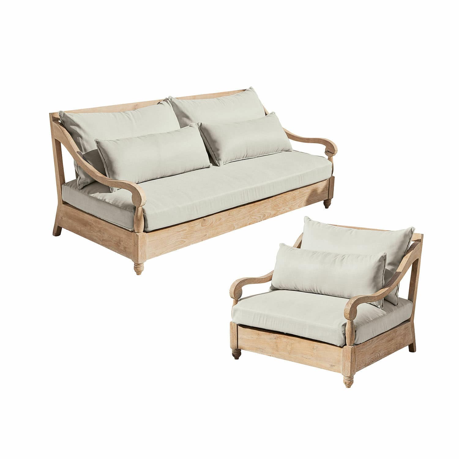Tuinset Montcassin Zitmeubelset van licht hout met crèmekleurige kussens, comfortabele banken voor woonkamer