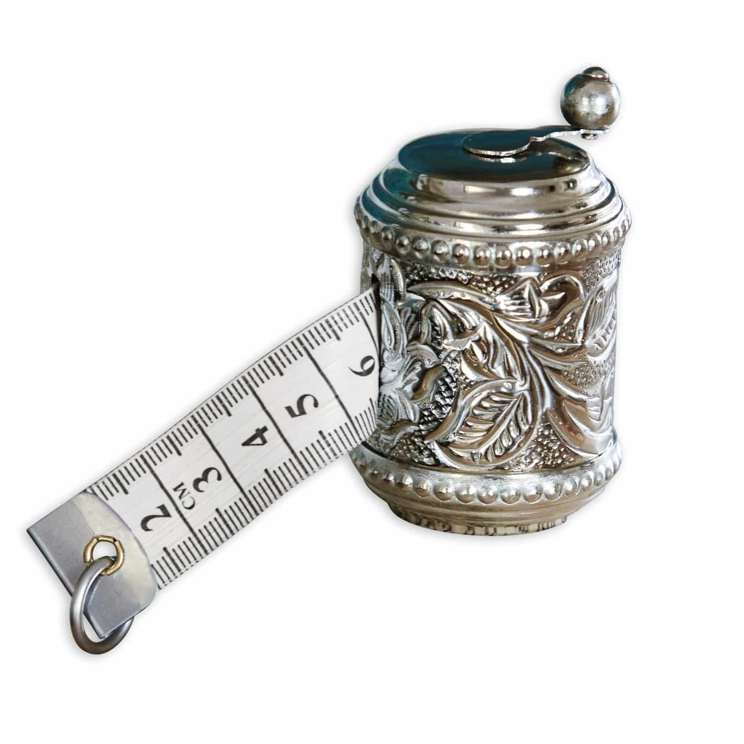 Meetlint Mètre Zilverkleurige metalen meetlint met decoratief patroon en witte meetband tot 6 cm