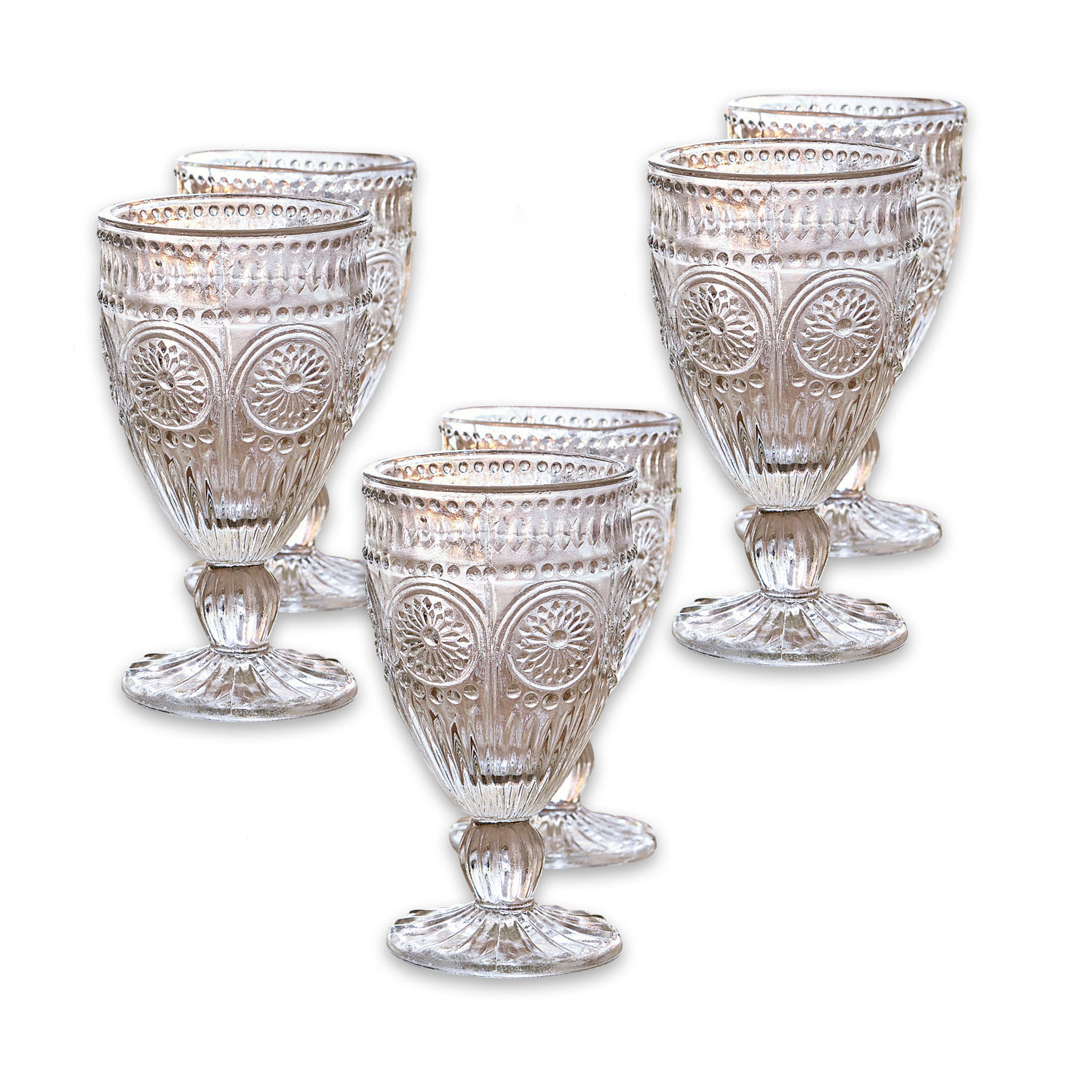 Glas set van 6 Leatrice Set van zes doorzichtige dikke glazen met decoratief patroon voor dranken