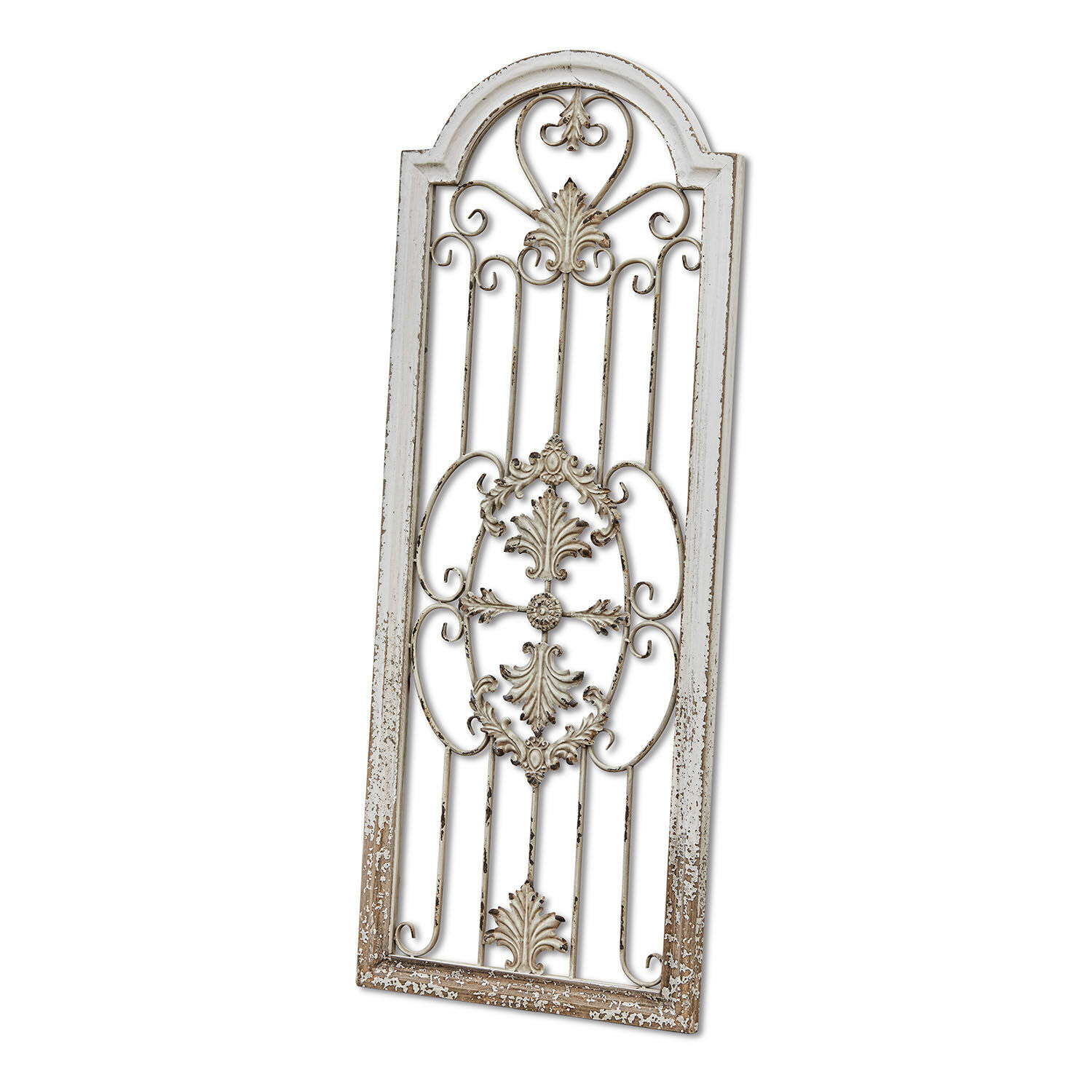 Sierpaneel Hallencourt Decoratief metalen wandrooster in vintage stijl met witte verweerde afwerking voor binnen en buiten