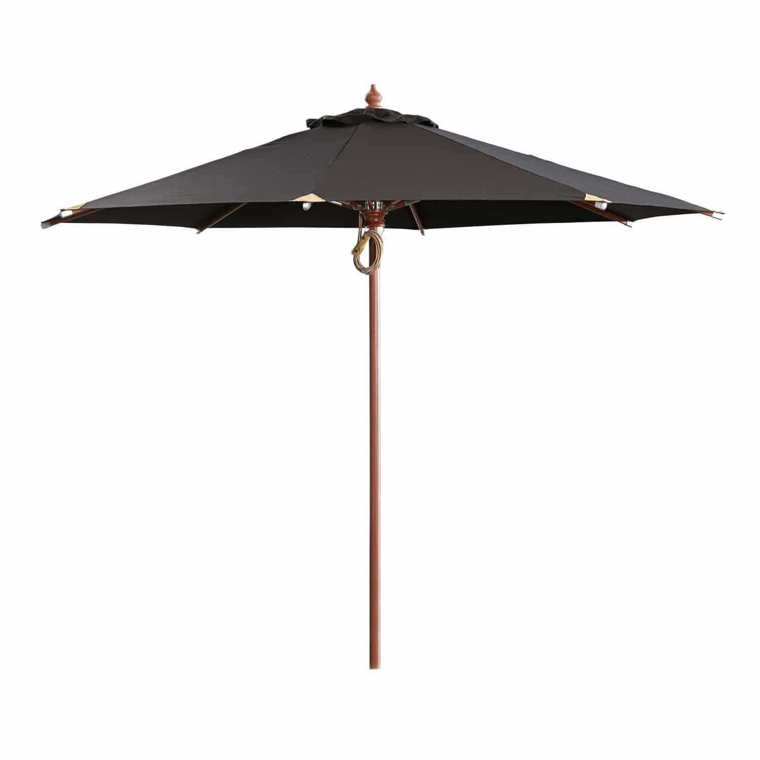 Zwarte Brent parasol van stof en hout, ideaal voor tuin en terras, zonbescherming