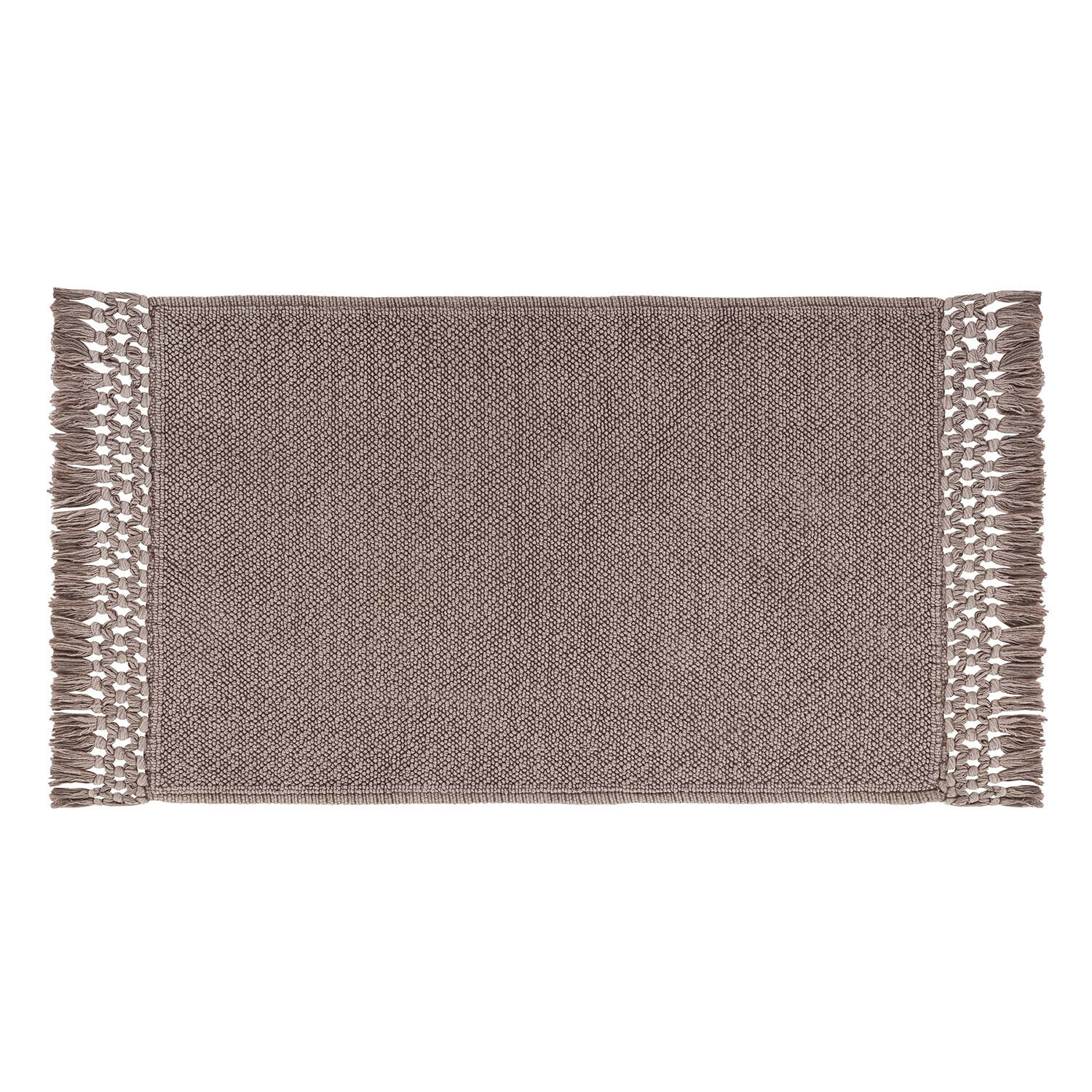 Grijze badmat Faelwyn van zacht materiaal met decoratieve franjes aan de zijkanten