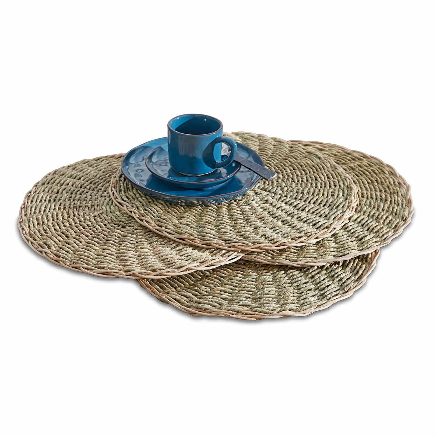Placemat set van 4 Staines Set van drie ronde placemats van gevlochten zeegras in natuurlijke kleur