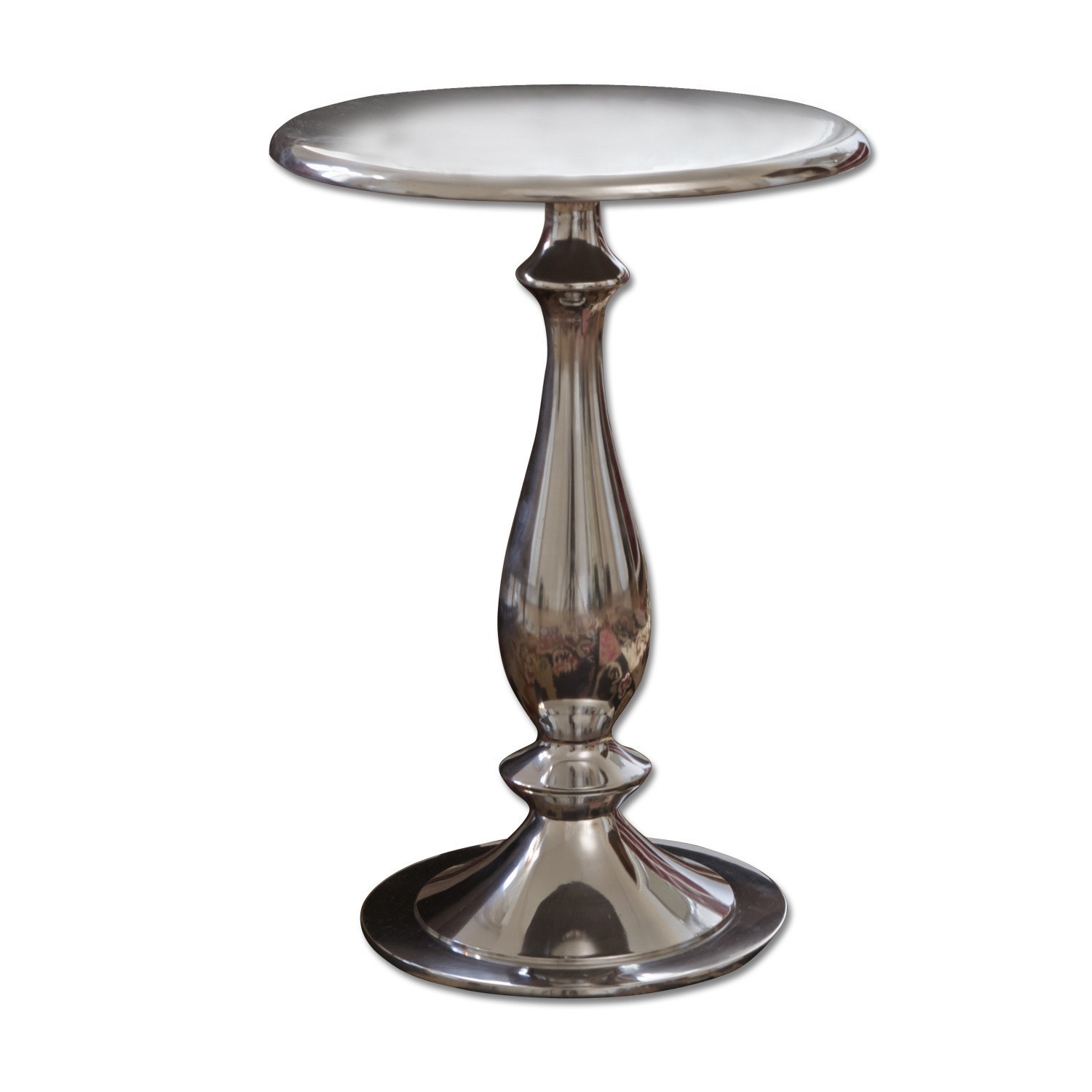 Bijzettafel Piccolo Ronde bijzettafel van gepolijst zilverkleurig metaal, modern design voor woonkamer