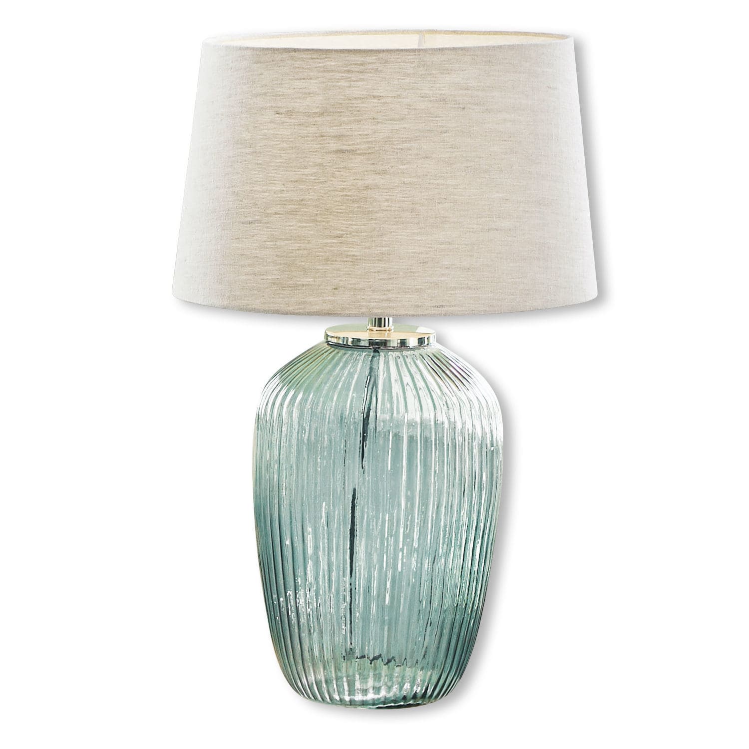 Tafellamp Fenis Tafellamp van groen glas met beige kap, decoratieve verlichting voor woonkamer
