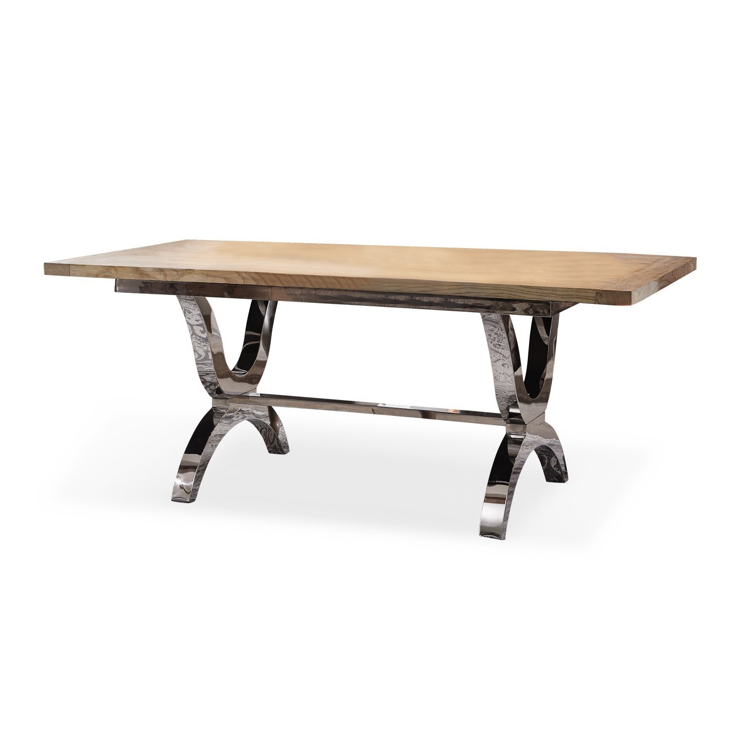 Tafel Grover Eettafel van licht hout met glanzende metalen poten in modern design voor eetkamer