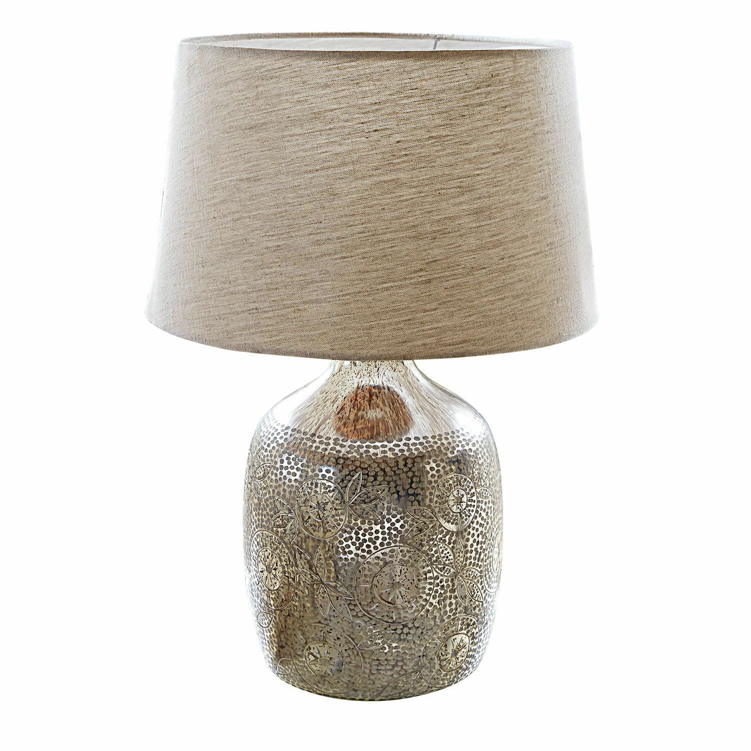 Tafellamp Leonarda Tafellamp met beige kap en bruin versierd glazen voet voor sfeerverlichting in huis