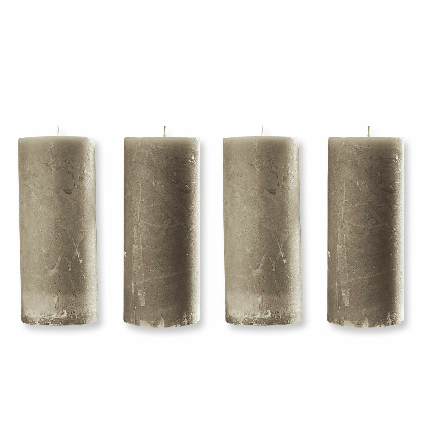 taupe Set van 4 rustieke kaarsen in taupekleur met textuur, geschikt voor interieurdecoratie