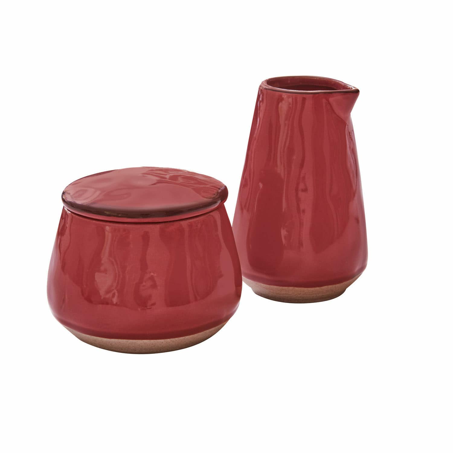 Rode keramische set suikerpot en melkkan Biarritz voor keuken en eetkamer